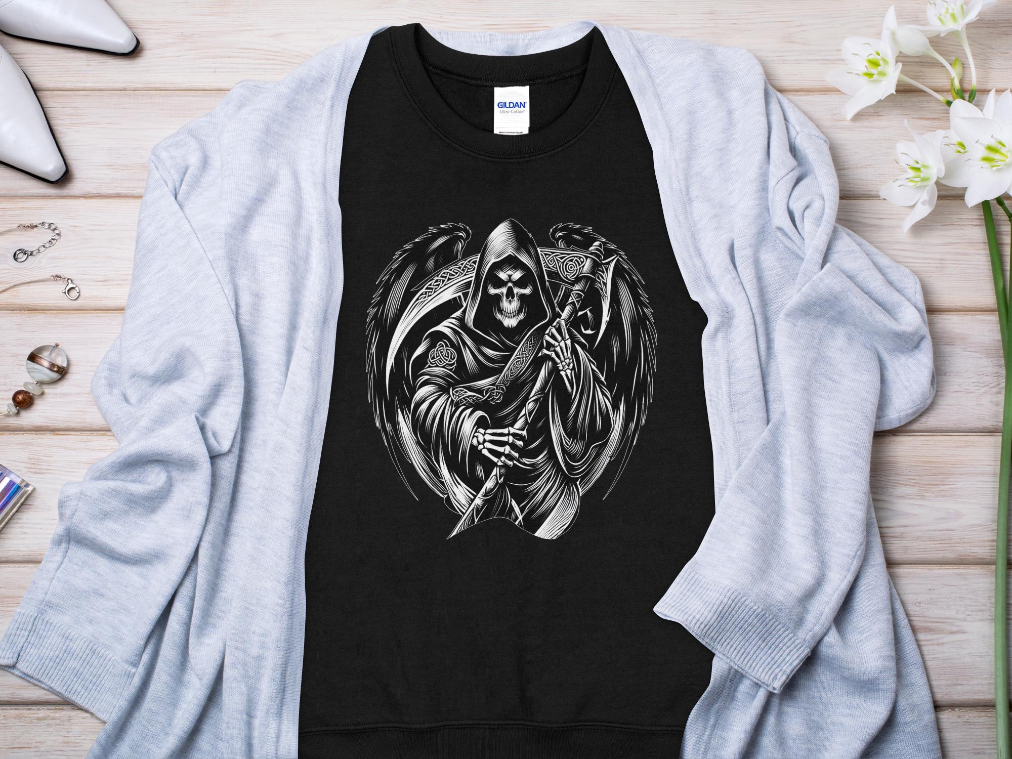 Grim Reaper - Black White Gildan Sweatshirt Commemorative Talisman Unisex Tee Graphic Design