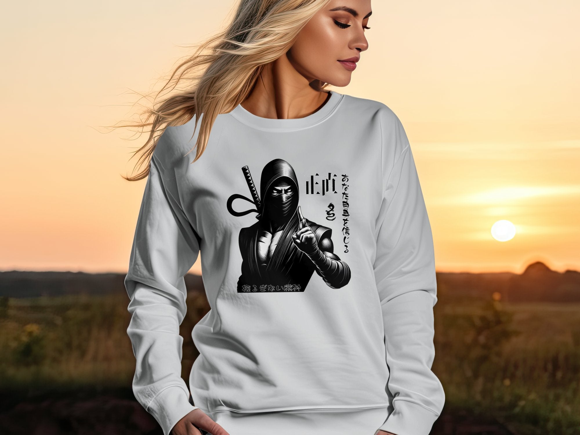 Samurai Ninja - Coloured Gildan Sweatshirt Japanese Talisman Unisex Cultural Symbolic Graphic Design