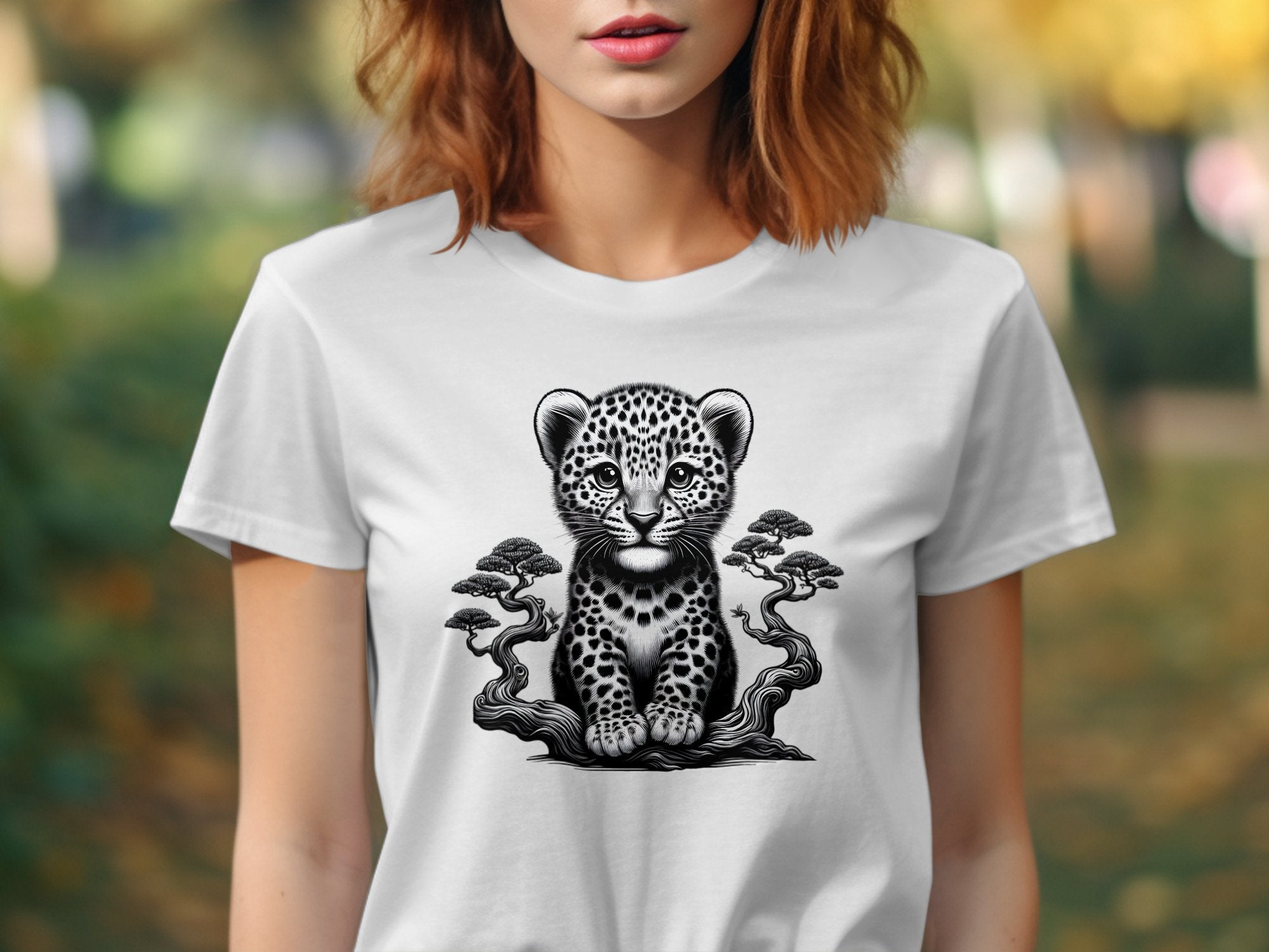 Leopard Bonsai - Coloured Gildan T-Shirt Realistic Animal Talisman Unisex Cute Tee Graphic Design