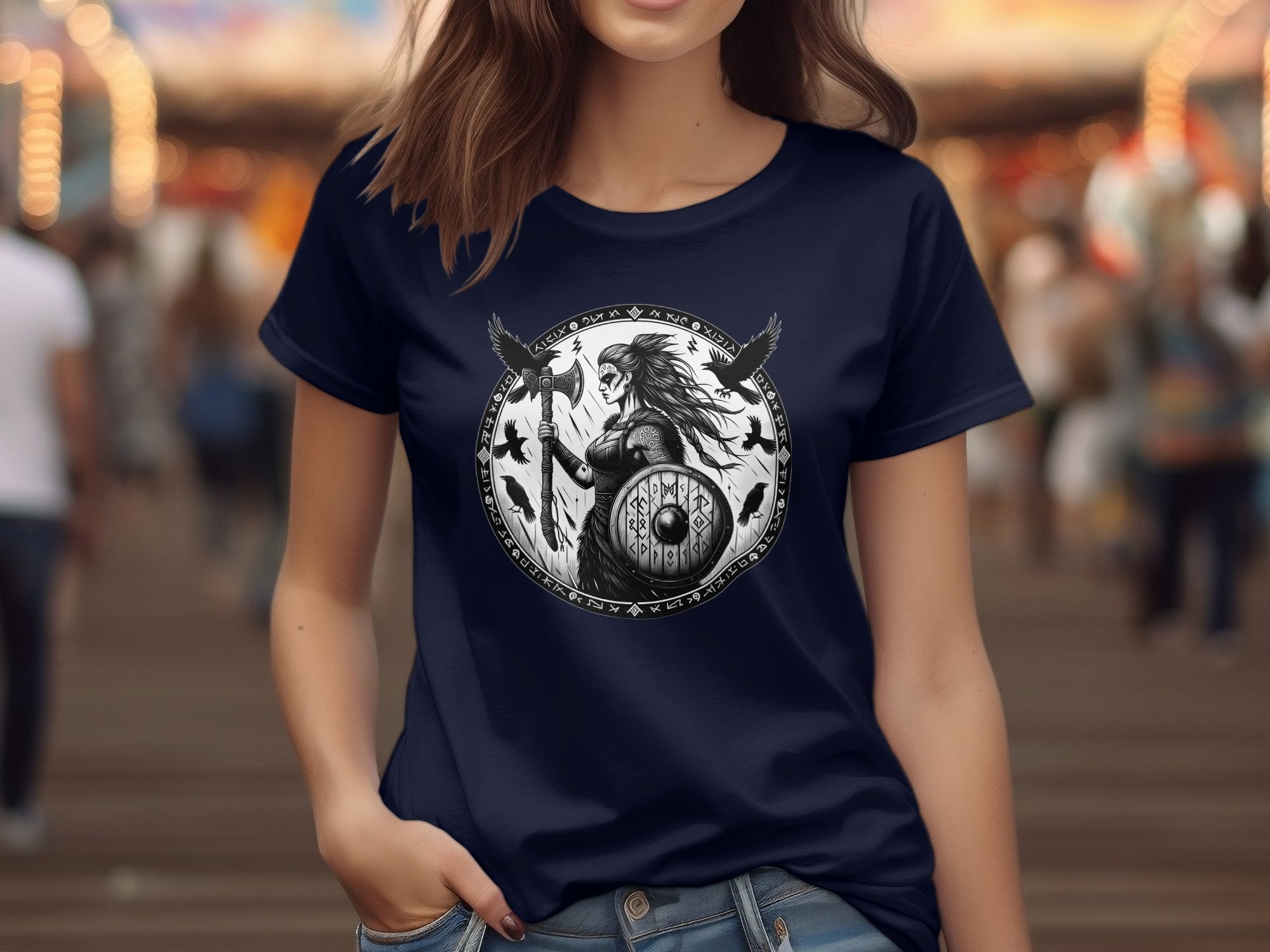 Viking Shield Maiden - Coloured Gildan T Shirt Realistic Norse Talisman Men Women Unisex Valhalla Tee Graphic Design