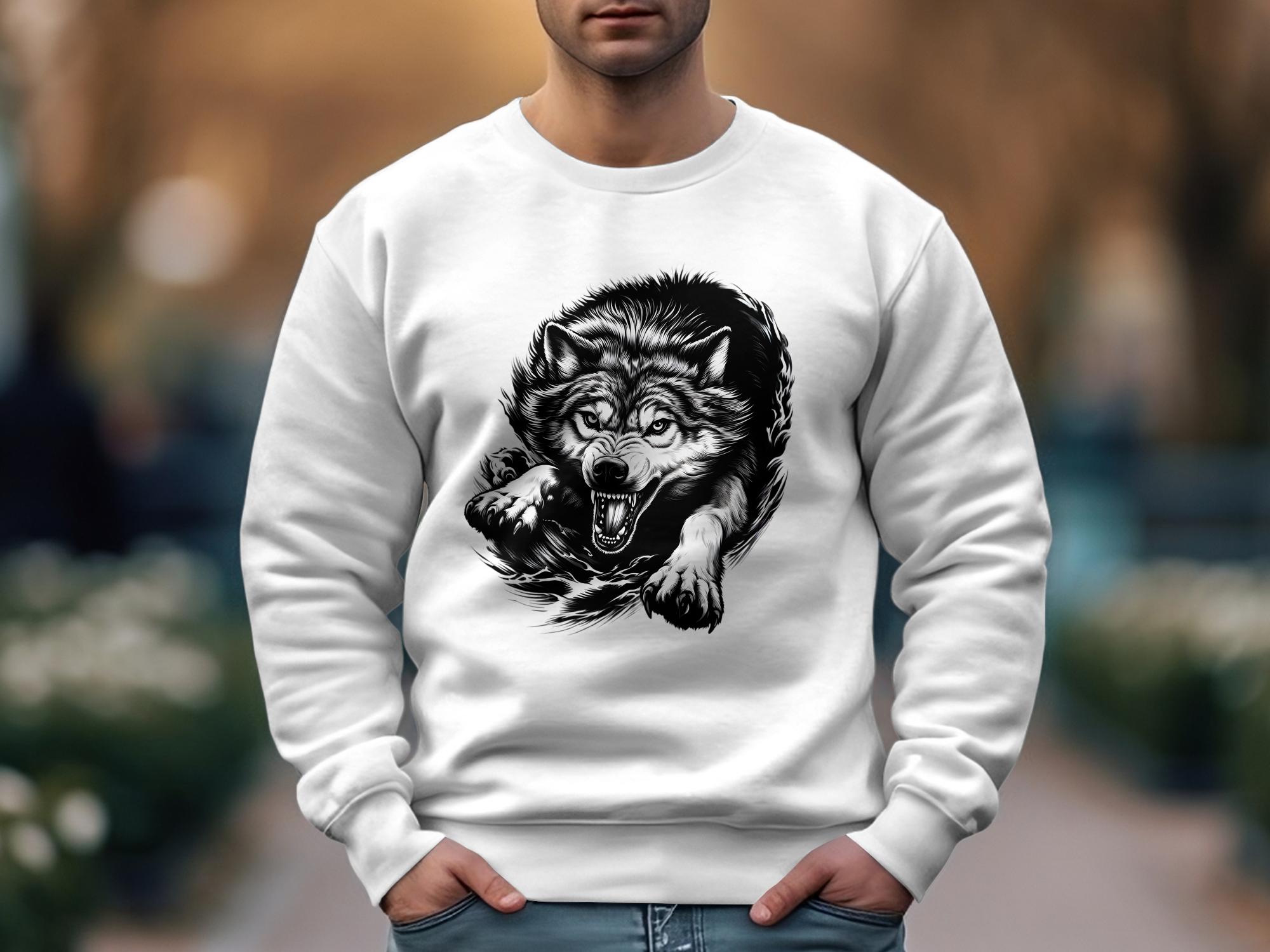 Wolf Tribal - Black White Gildan Sweatshirt Realistic Animal Talisman Unisex Tee Graphic Design