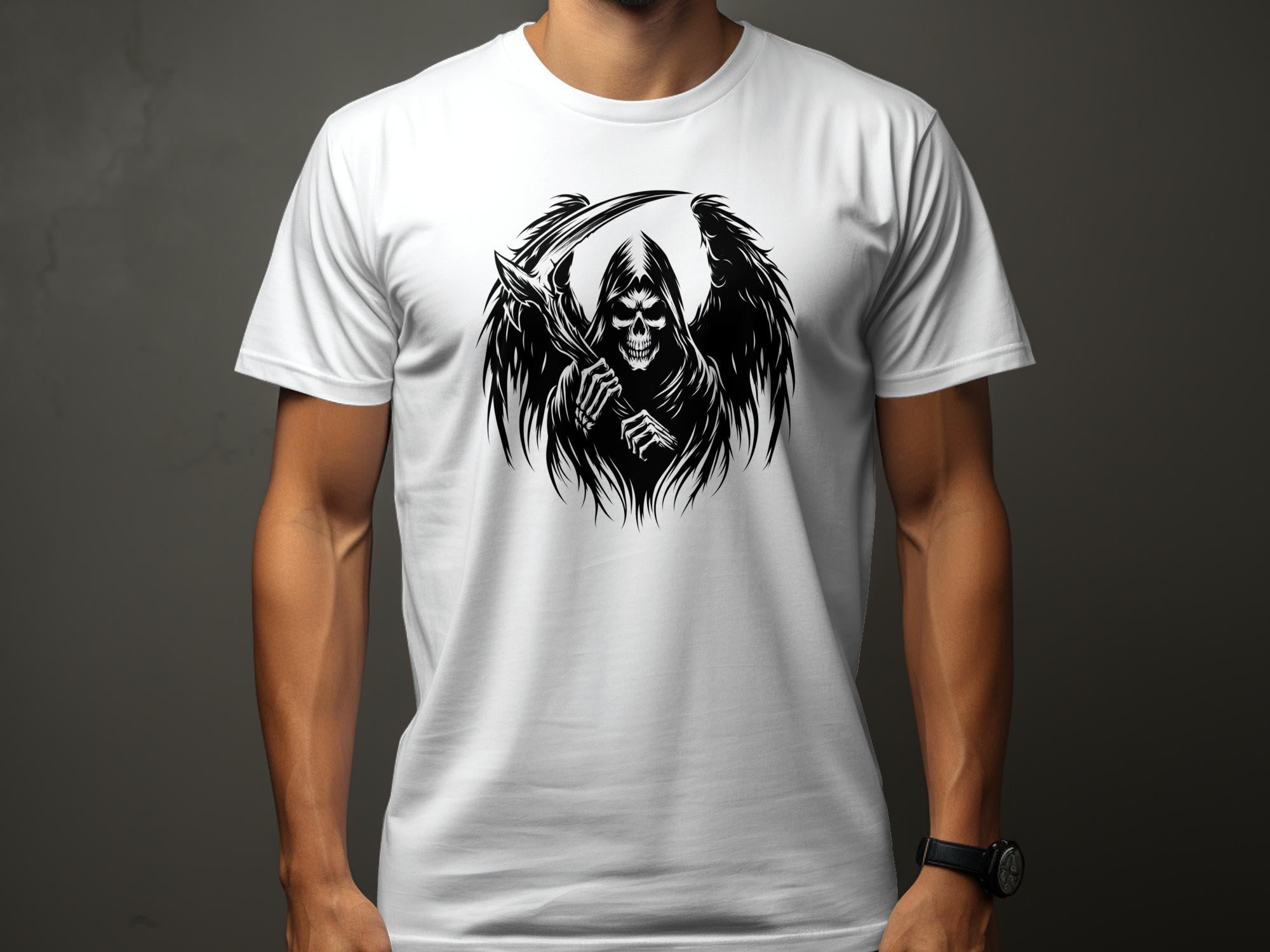 Grim Reaper - Black White Gildan T-Shirt Commemorative Talisman Unisex Tee Graphic Design