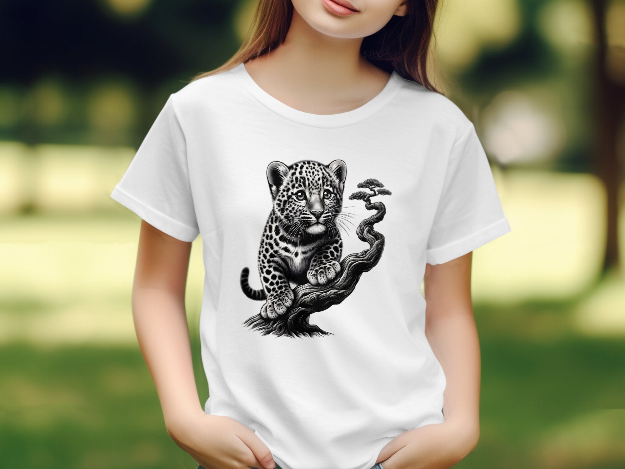 Leopard Bonsai - Coloured Gildan Kids T-Shirt Realistic Animal Talisman Unisex Cute Tee Graphic Design