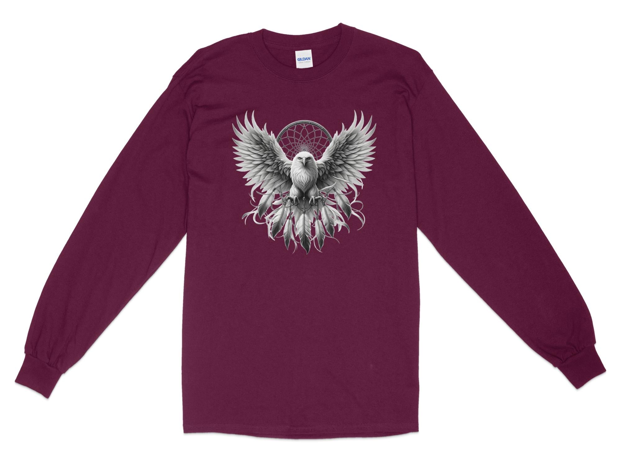 Dreamcatcher Eagle - Coloured Gildan Long Sleeve Realistic Native American Talisman Unisex Mythology Tee Graphic Design