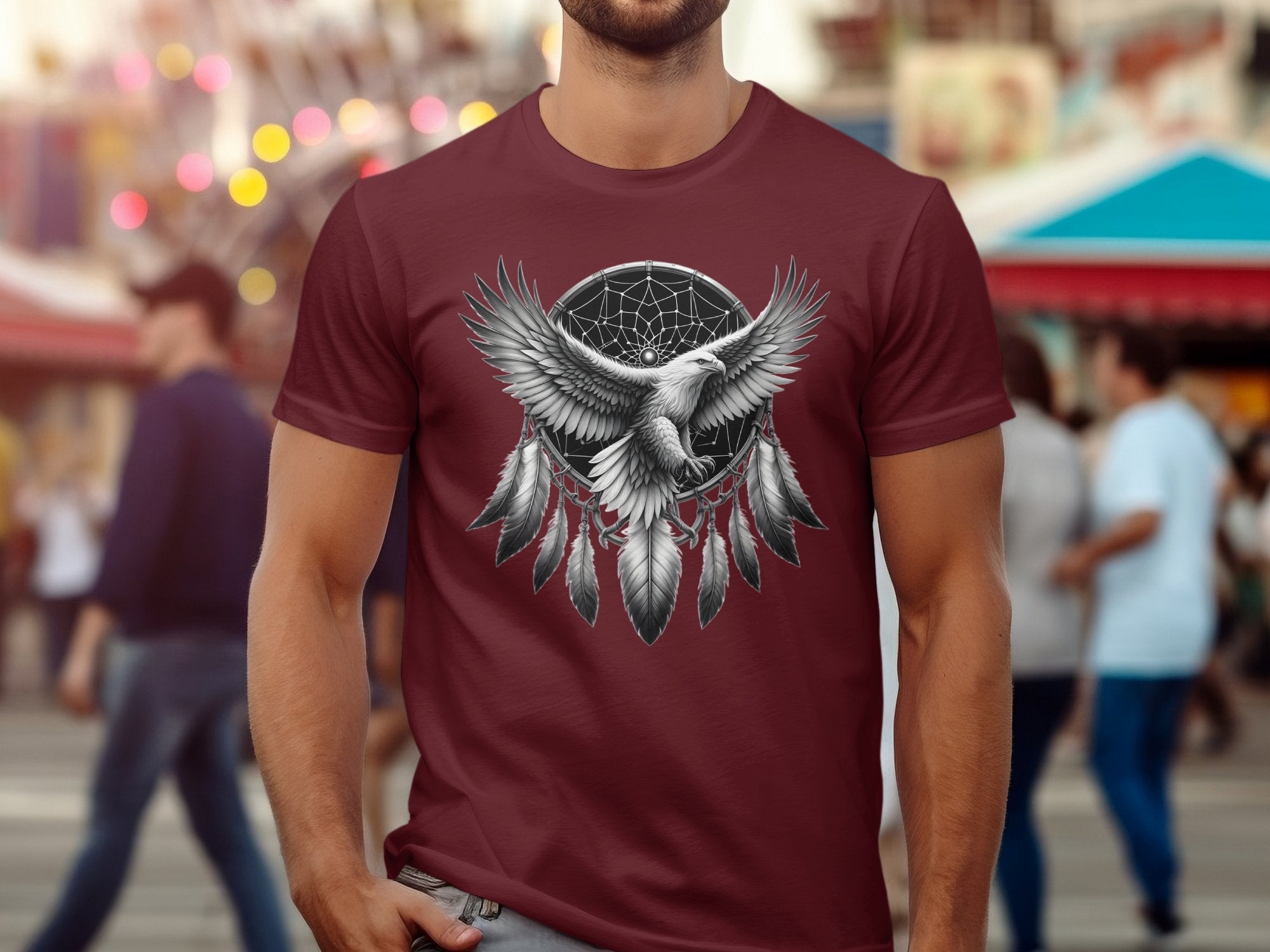 Dreamcatcher Eagle - Coloured Gildan T-Shirt Realistic Native American Talisman Unisex Mythology Tee Graphic Design