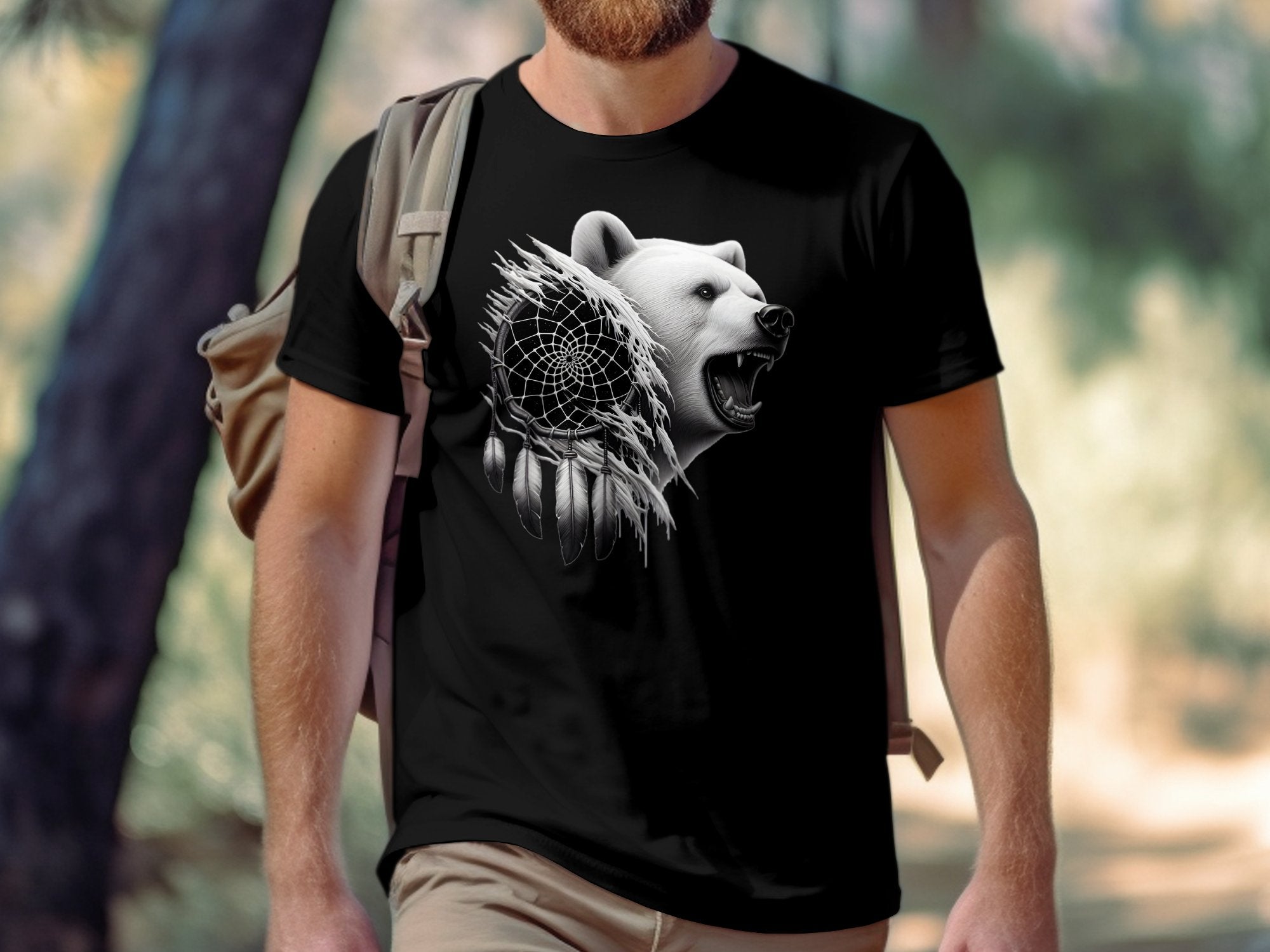 Dreamcatcher Bear - Coloured Gildan T-Shirt Realistic Native American Talisman Unisex Mythology Tee Graphic Design