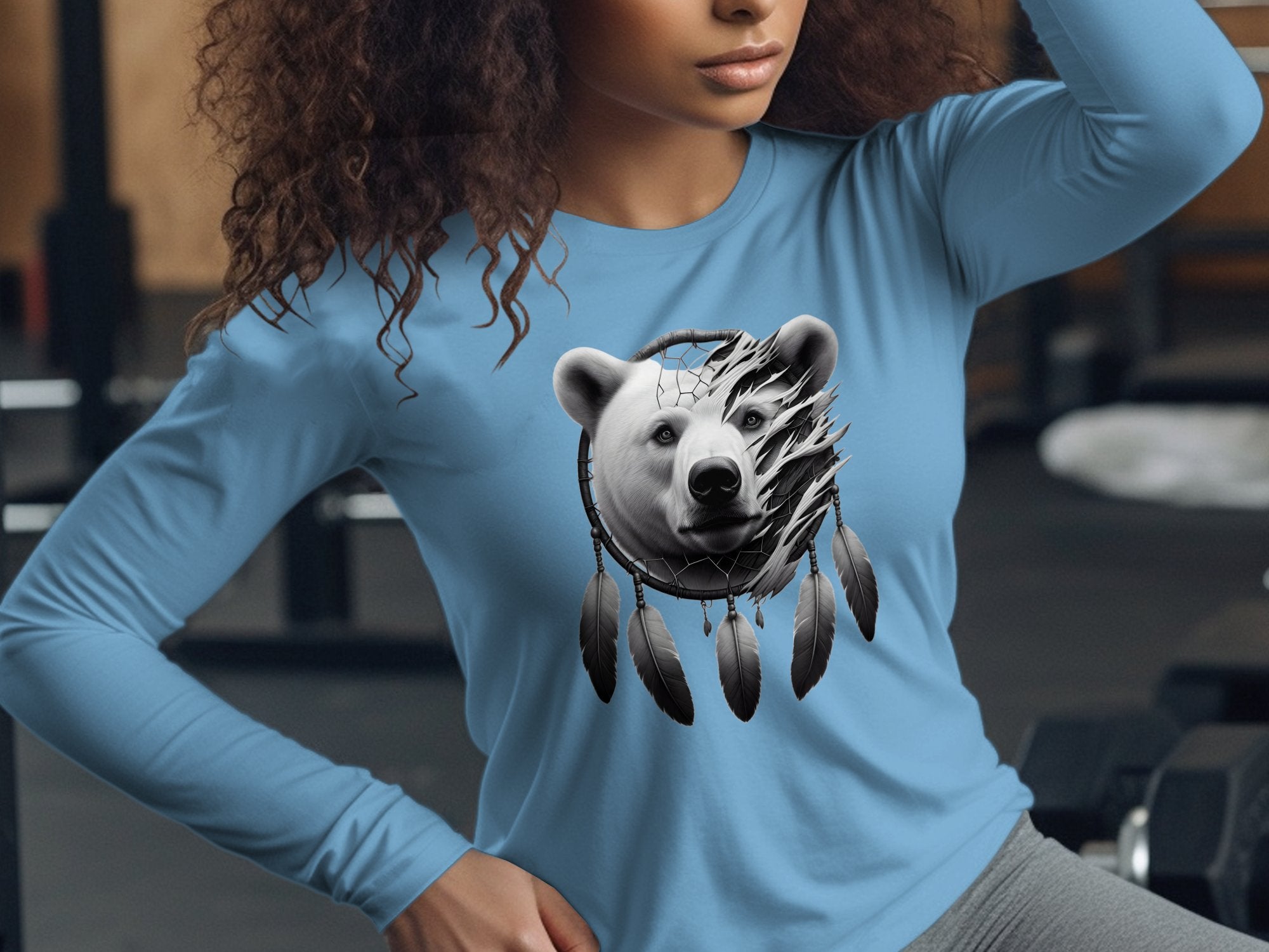 Dreamcatcher Bear - Coloured Gildan Long Sleeve Realistic Native American Talisman Unisex Mythology Tee Graphic Design