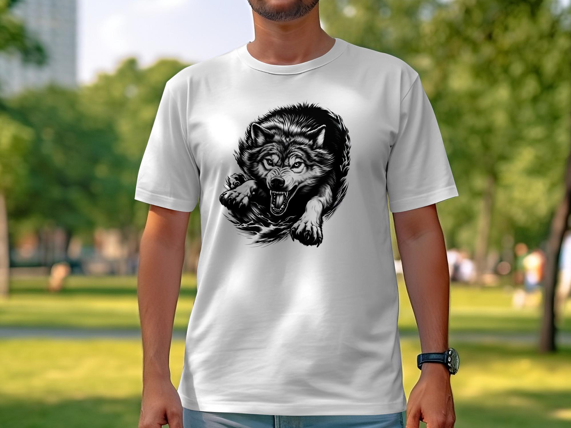 Wolf Tribal - Black White Gildan T-Shirt Realistic Animal Talisman Unisex Tee Graphic Design