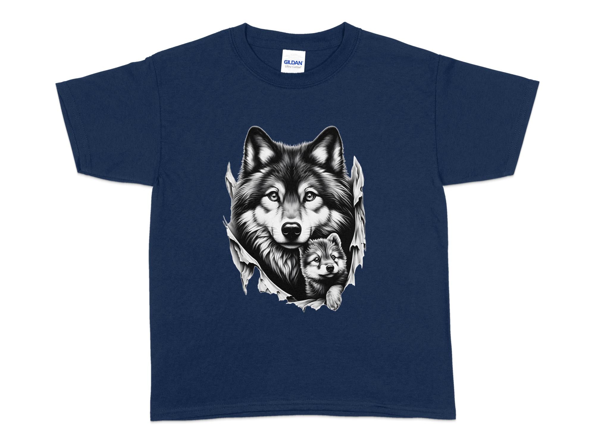 Wolf Mother and Cub - Coloured Gildan Kids T-Shirt Family Talisman Unisex Tee Graphic Design