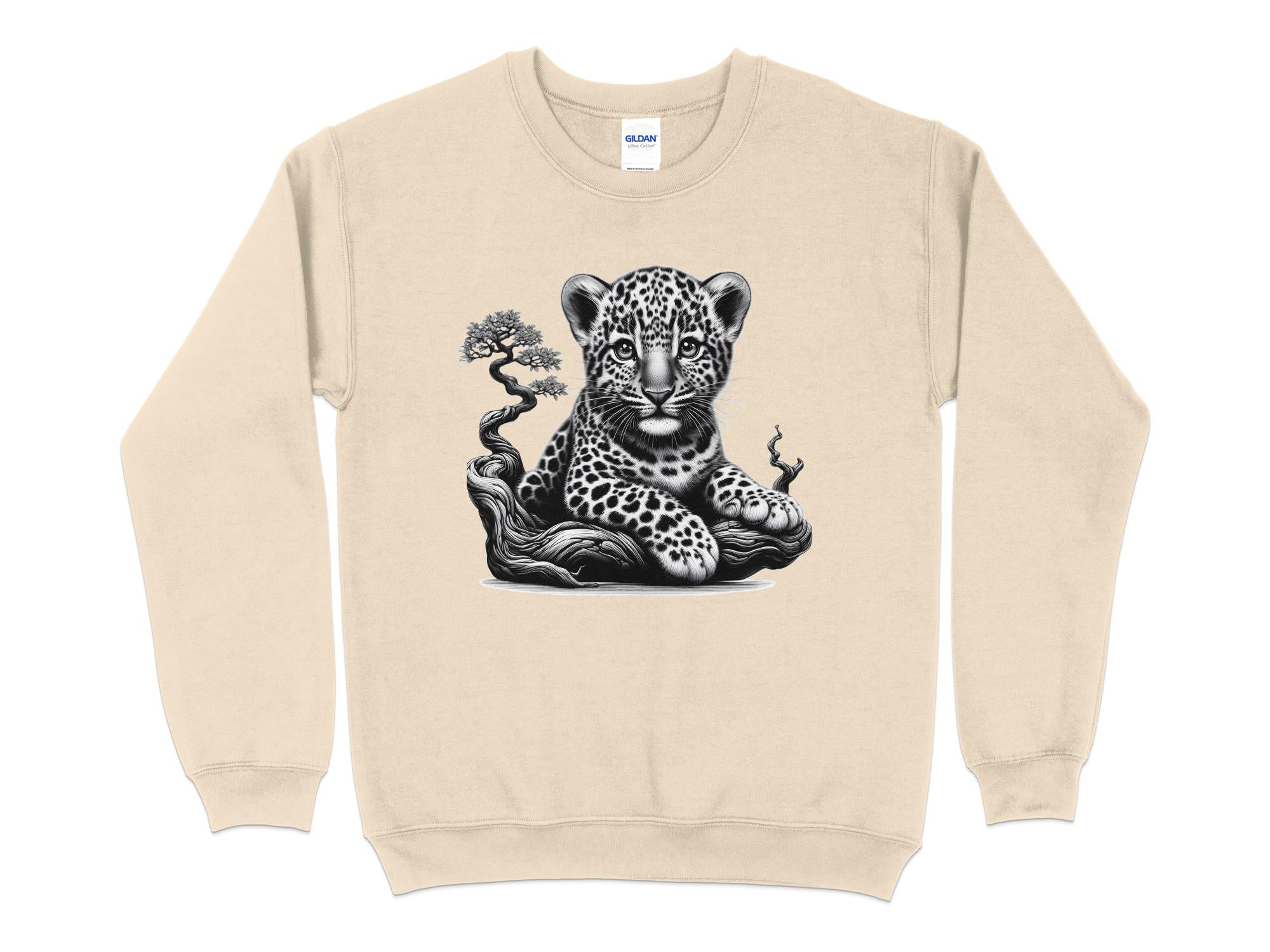 Leopard Bonsai - Coloured Gildan Sweatshirt Realistic Animal Talisman Unisex Cute Tee Graphic Design