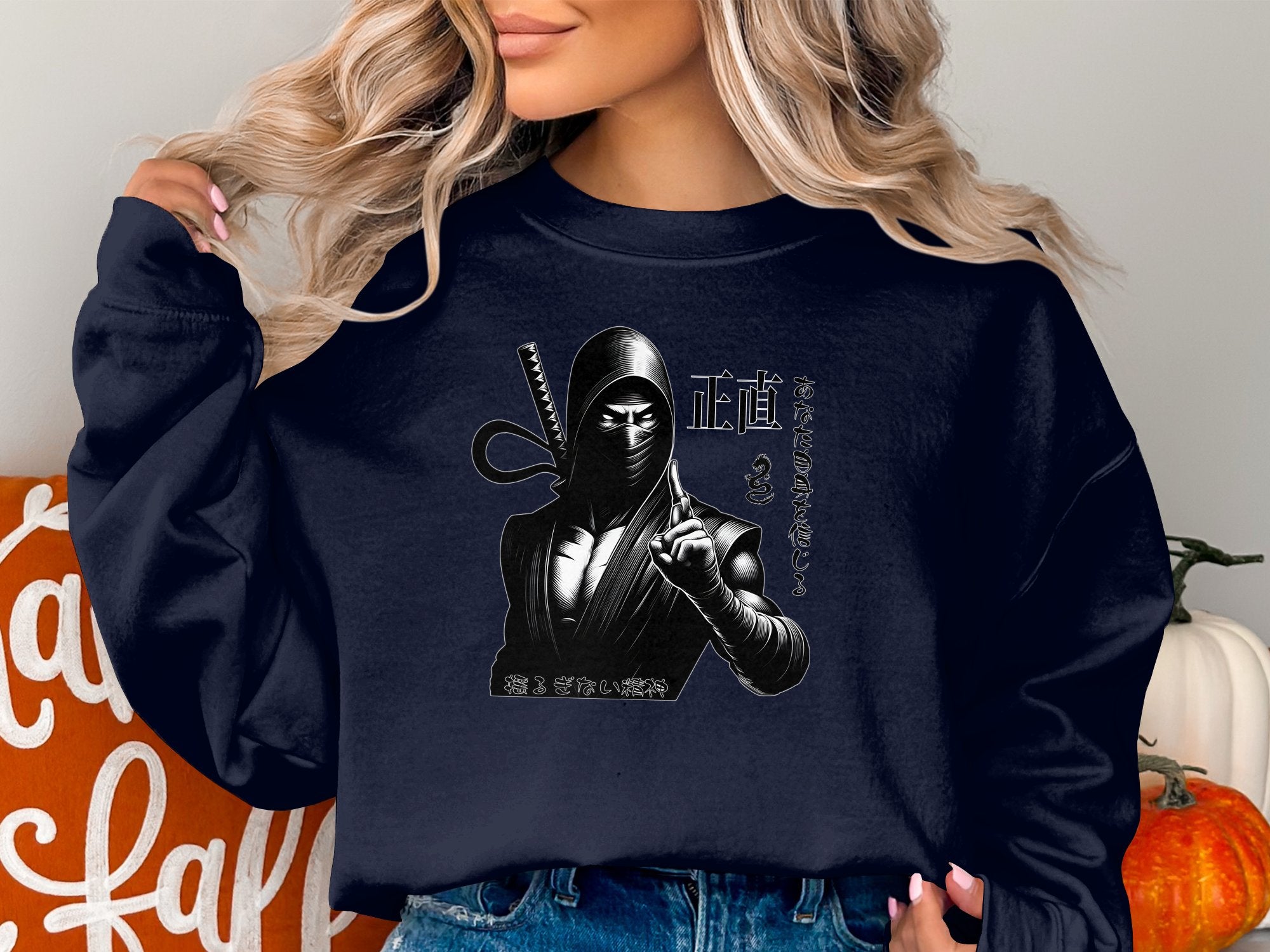 Samurai Ninja - Coloured Gildan Sweatshirt Japanese Talisman Unisex Cultural Symbolic Graphic Design