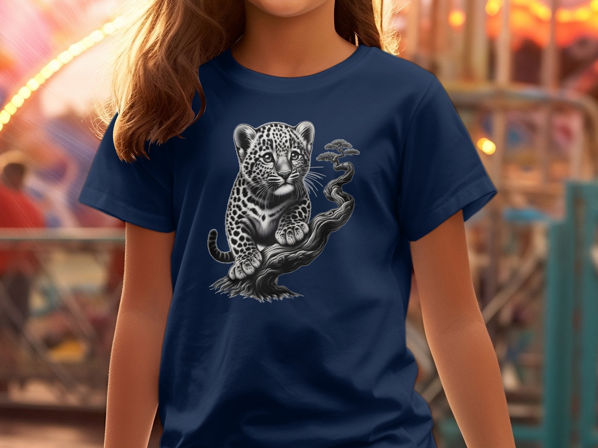 Leopard Bonsai - Coloured Gildan Kids T-Shirt Realistic Animal Talisman Unisex Cute Tee Graphic Design