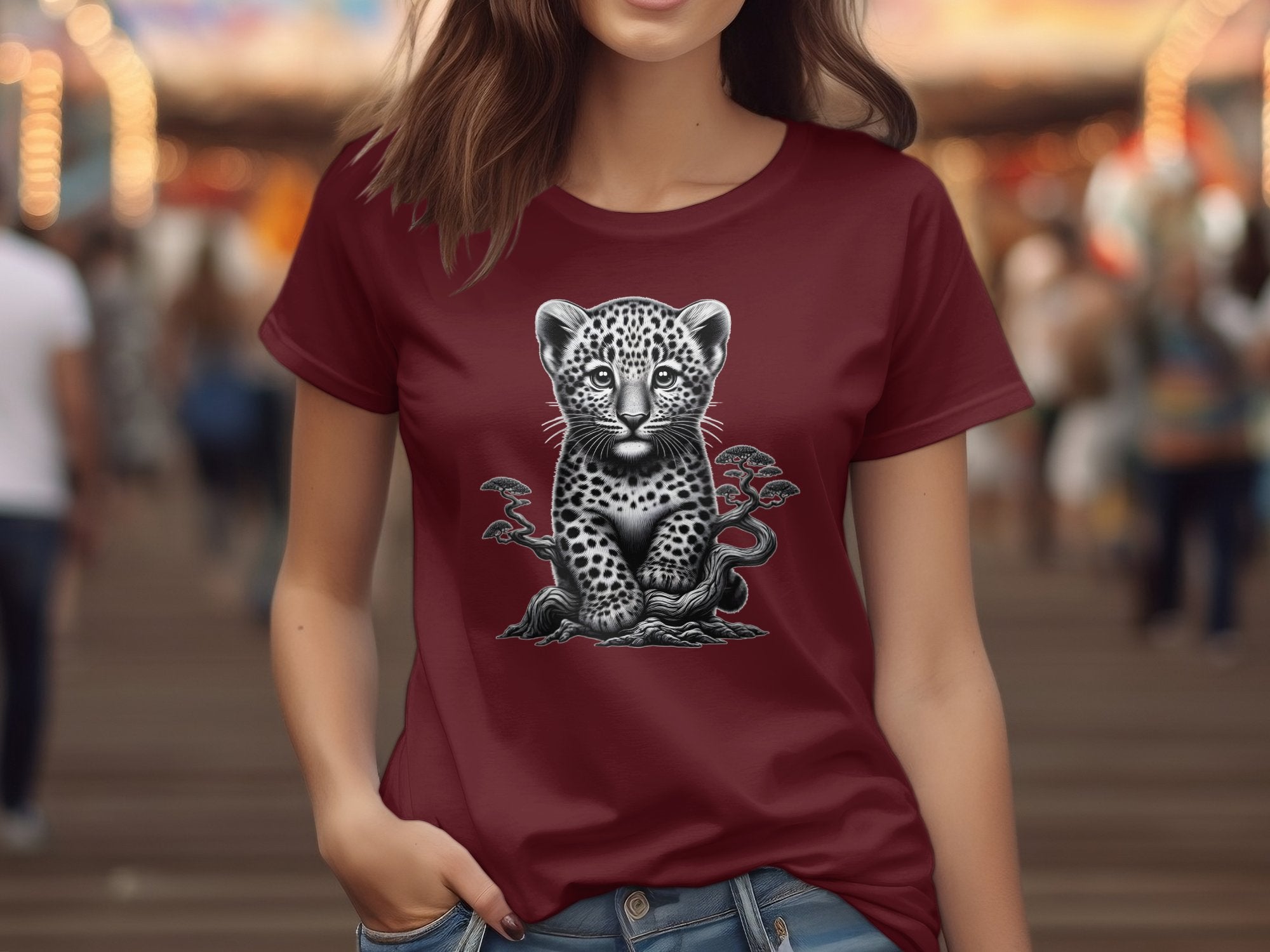 Leopard Bonsai - Coloured Gildan T-Shirt Realistic Animal Talisman Unisex Cute Tee Graphic Design