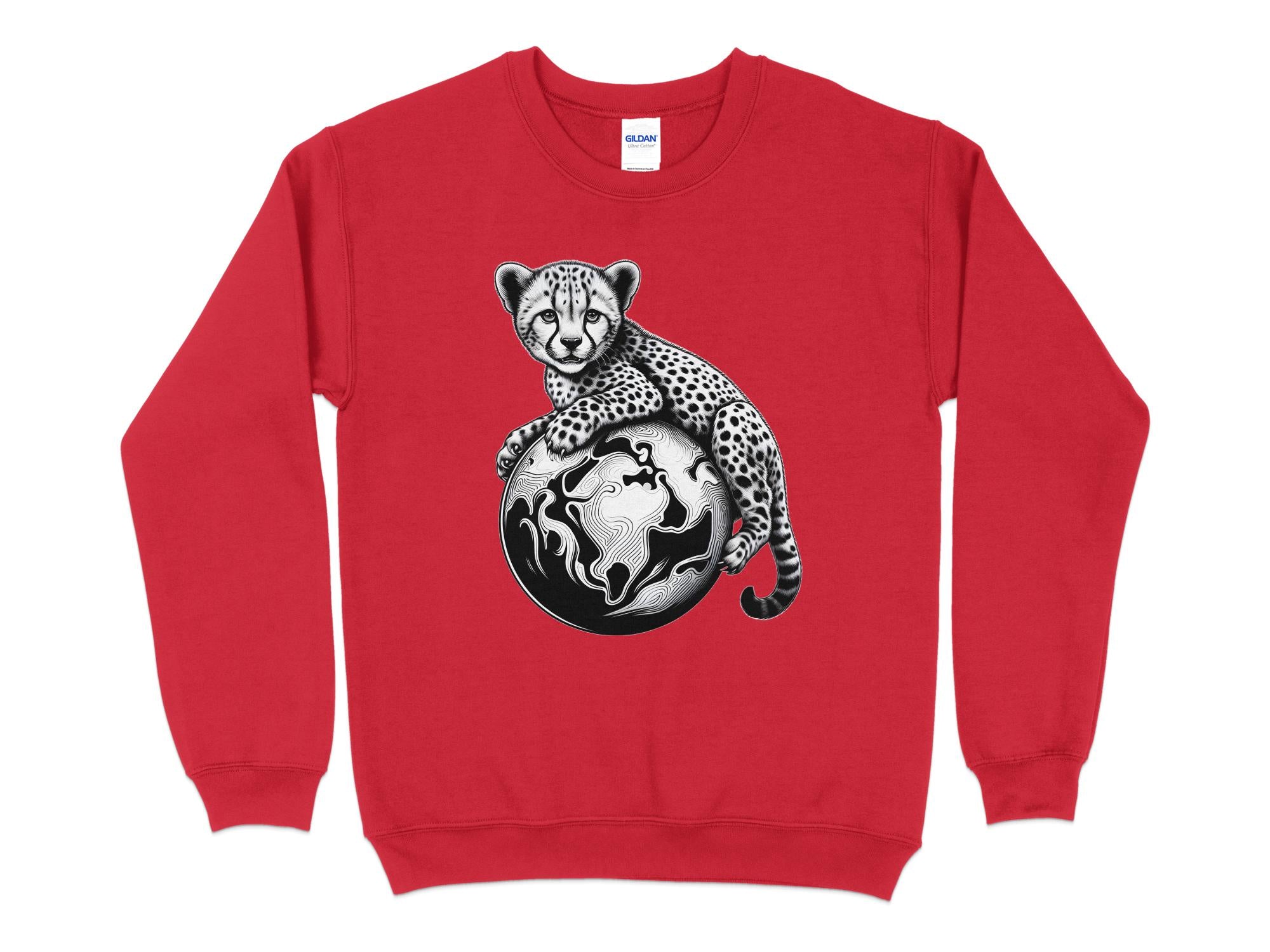 Cheetah World - Coloured Gildan Sweatshirt Realistic Animal Talisman Unisex Cute Tee Graphic Design