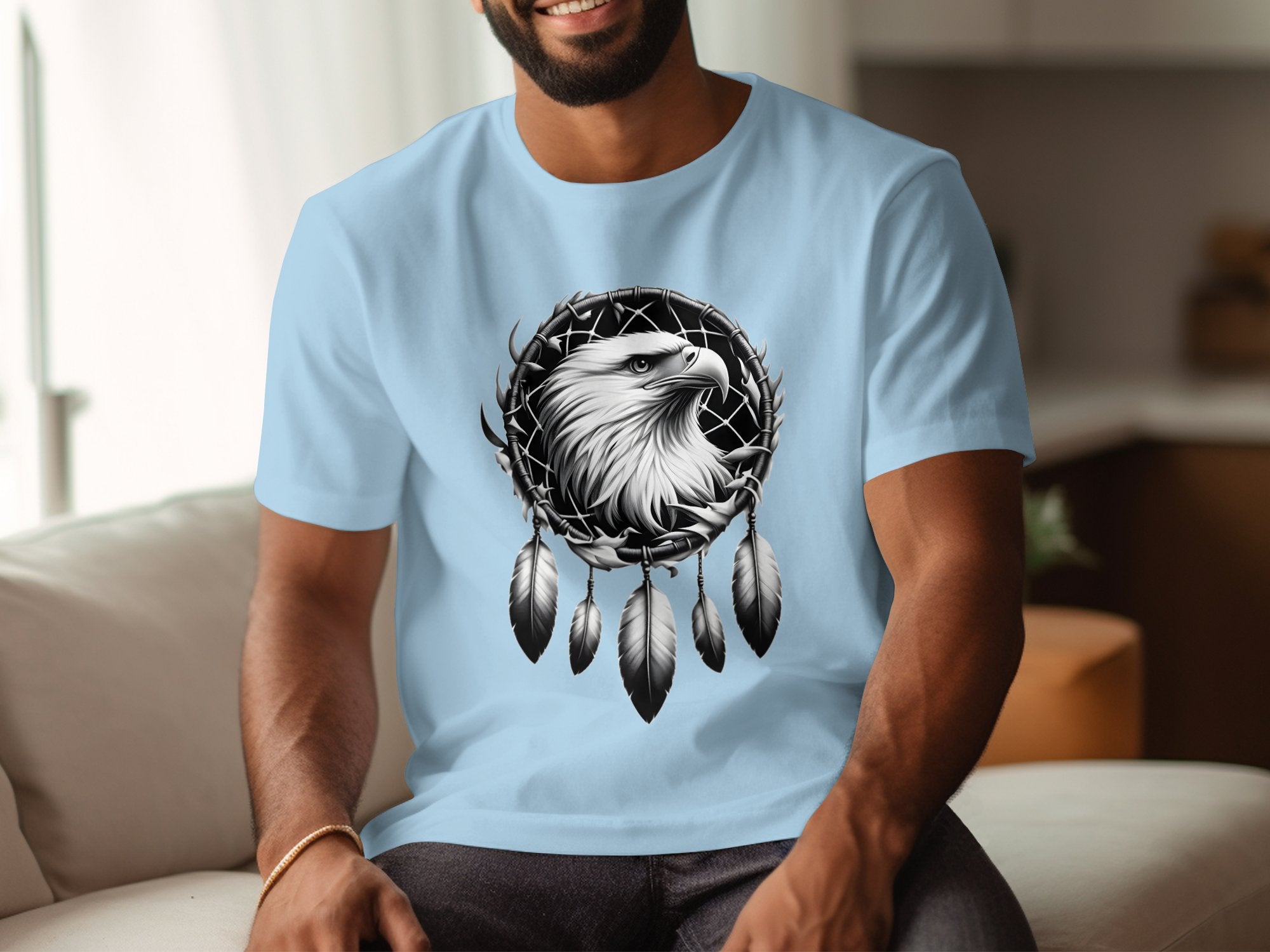 Dreamcatcher Eagle - Coloured Gildan T-Shirt Realistic Native American Talisman Unisex Mythology Tee Graphic Design