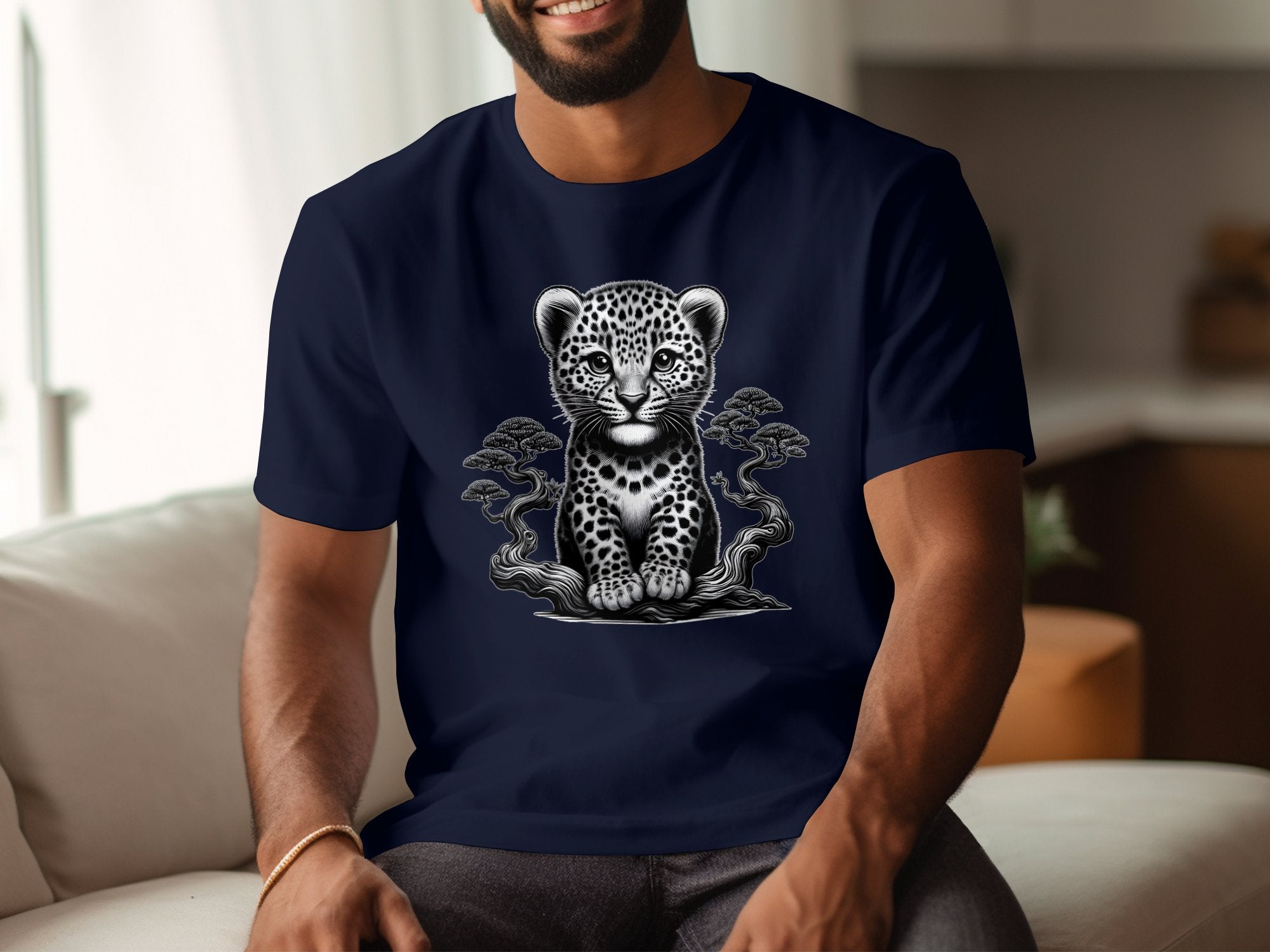 Leopard Bonsai - Coloured Gildan T-Shirt Realistic Animal Talisman Unisex Cute Tee Graphic Design