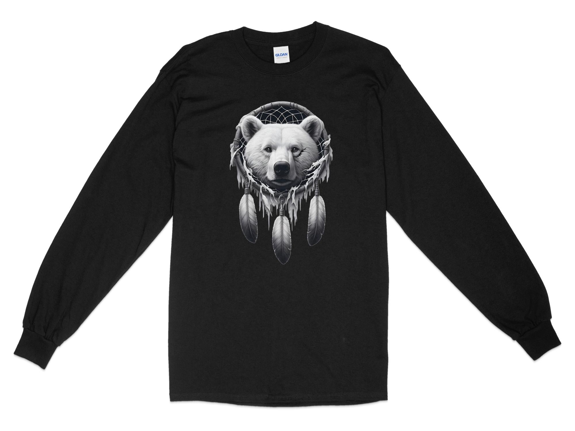 Dreamcatcher Bear - Coloured Gildan Long Sleeve Realistic Native American Talisman Unisex Mythology Tee Graphic Design