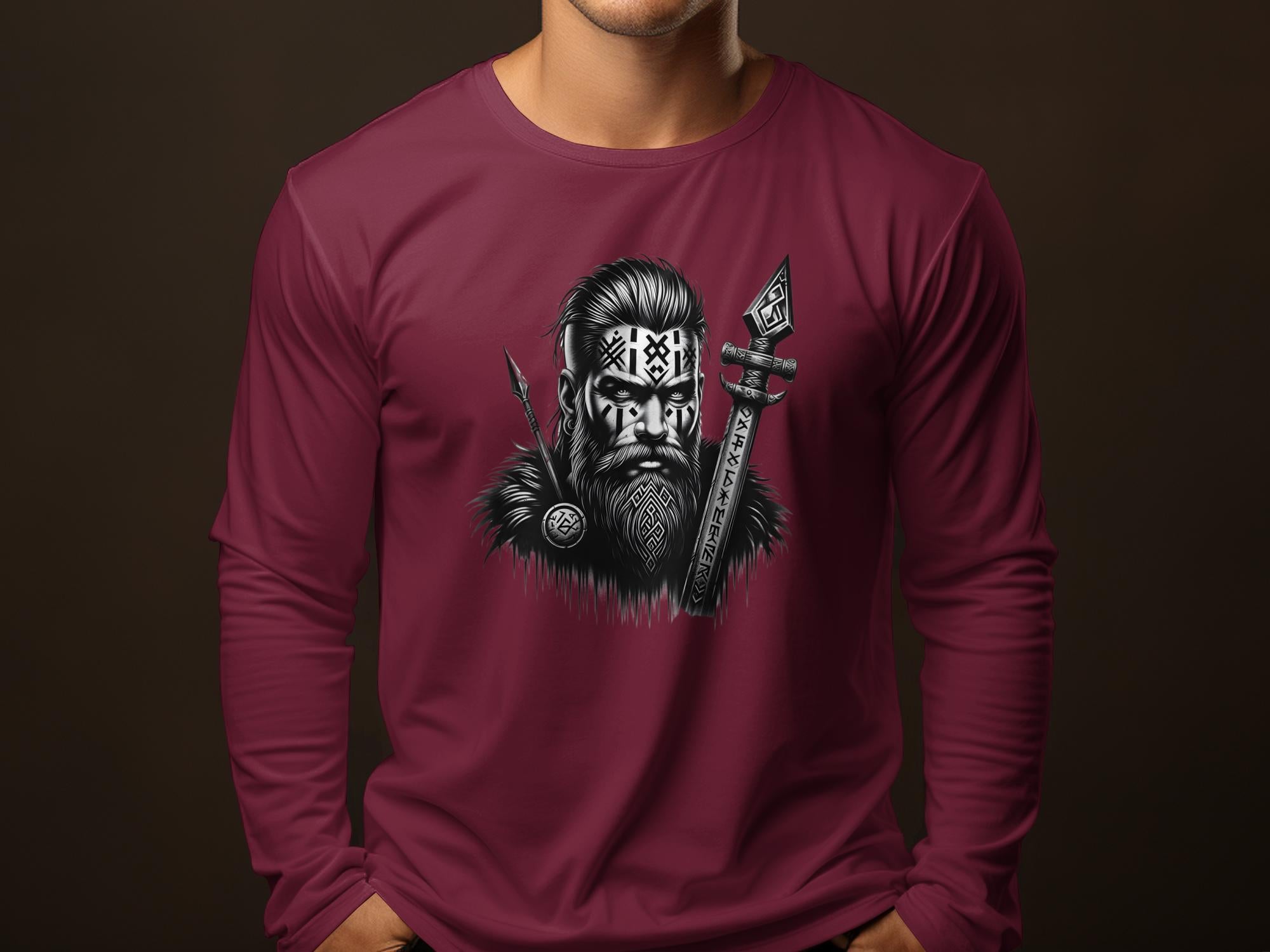 Viking Stoic - Coloured Gildan Long Sleeve Realistic Norse Talisman Men Women Unisex Valhalla Tee Graphic Design