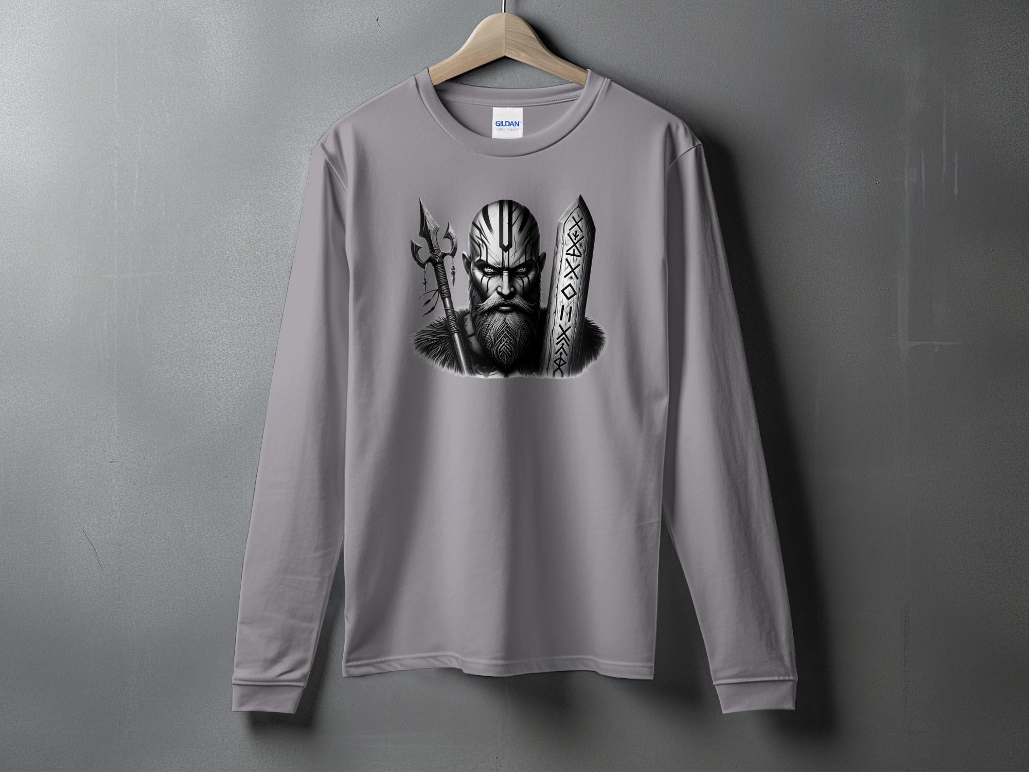 Viking Strength - Coloured Gildan Long Sleeve Realistic Norse Talisman Men Women Unisex Valhalla Tee Graphic Design