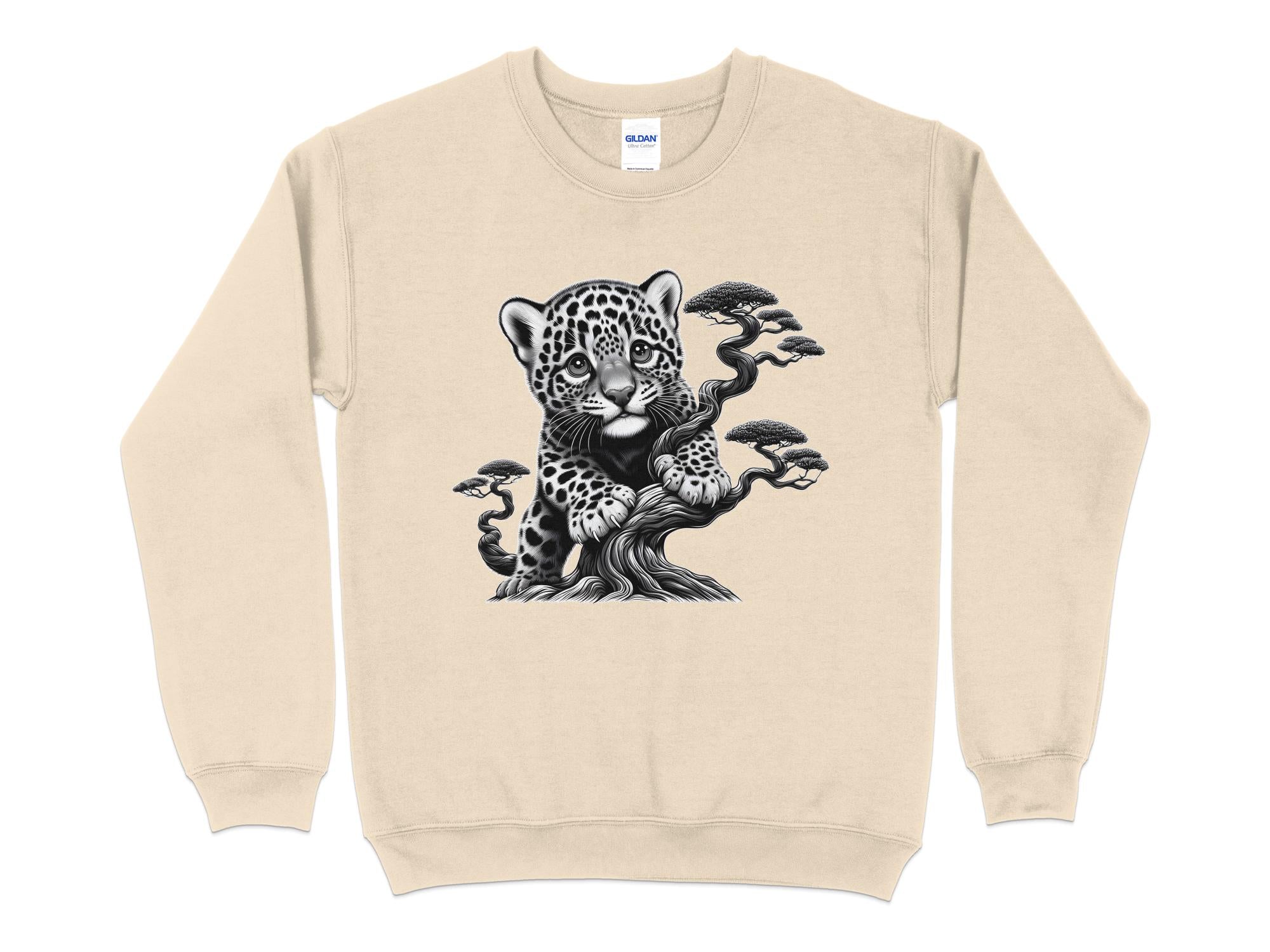 Leopard Bonsai - Coloured Gildan Sweatshirt Realistic Animal Talisman Unisex Cute Tee Graphic Design