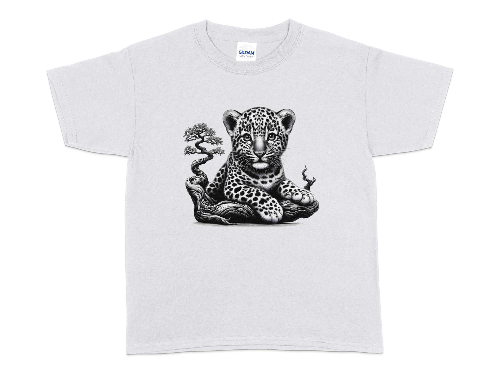 Leopard Bonsai - Coloured Gildan Kids T-Shirt Realistic Animal Talisman Unisex Cute Tee Graphic Design