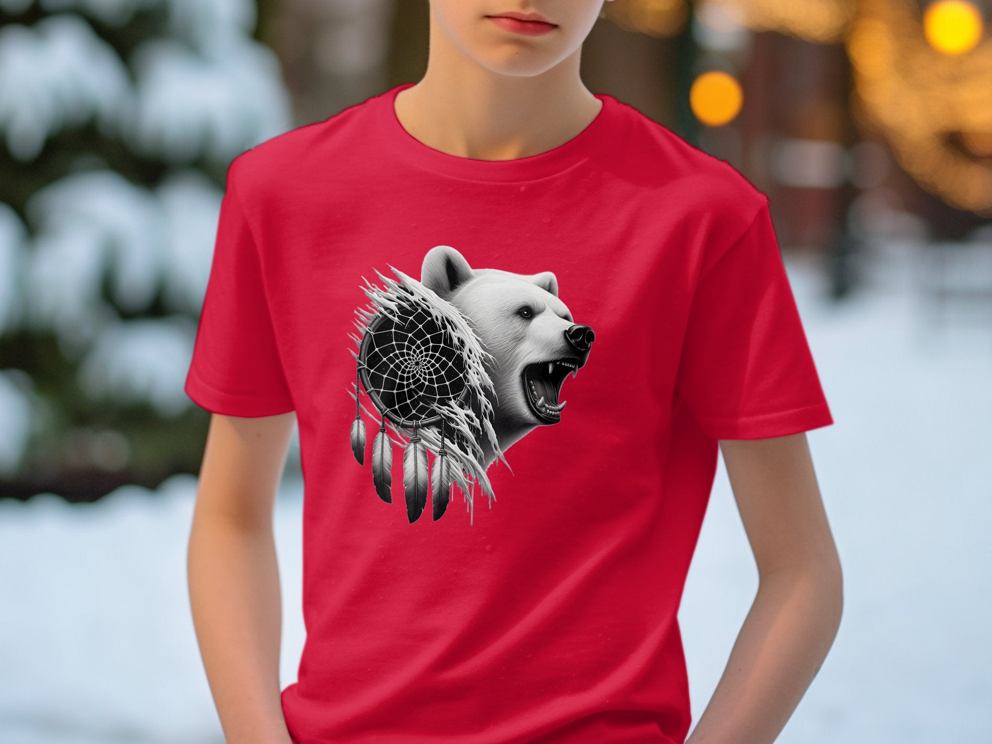 Dreamcatcher Bear - Coloured Gildan Kids T Shirt Realistic Native American Talisman Unisex Mythology Tee Graphic Design