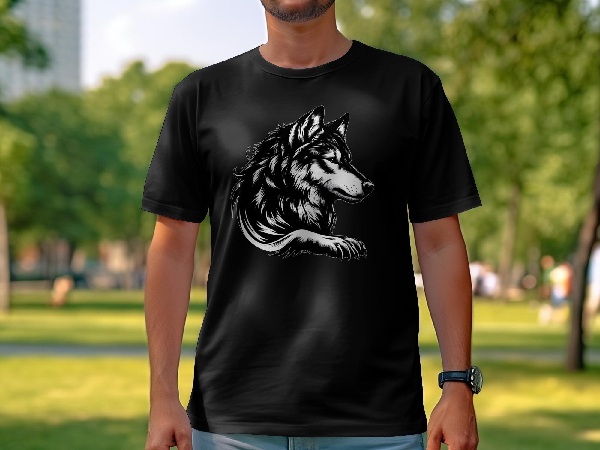 Wolf Tribal - Black White Gildan T-Shirt Realistic Animal Talisman Unisex Tee Graphic Design