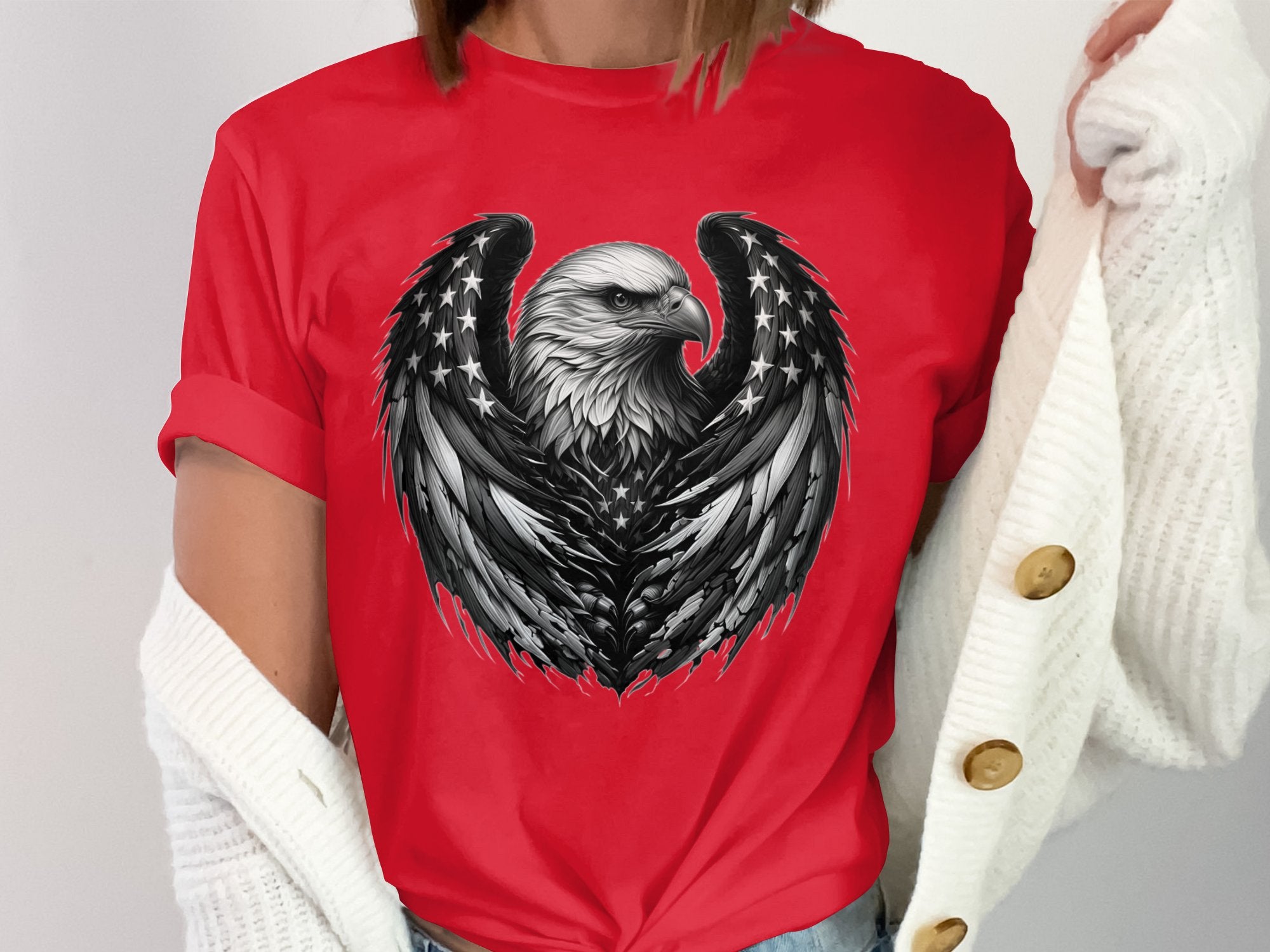 Eagle Patriot - Coloured Gildan T-Shirt Realistic Animal Talisman Unisex Tee Graphic Design