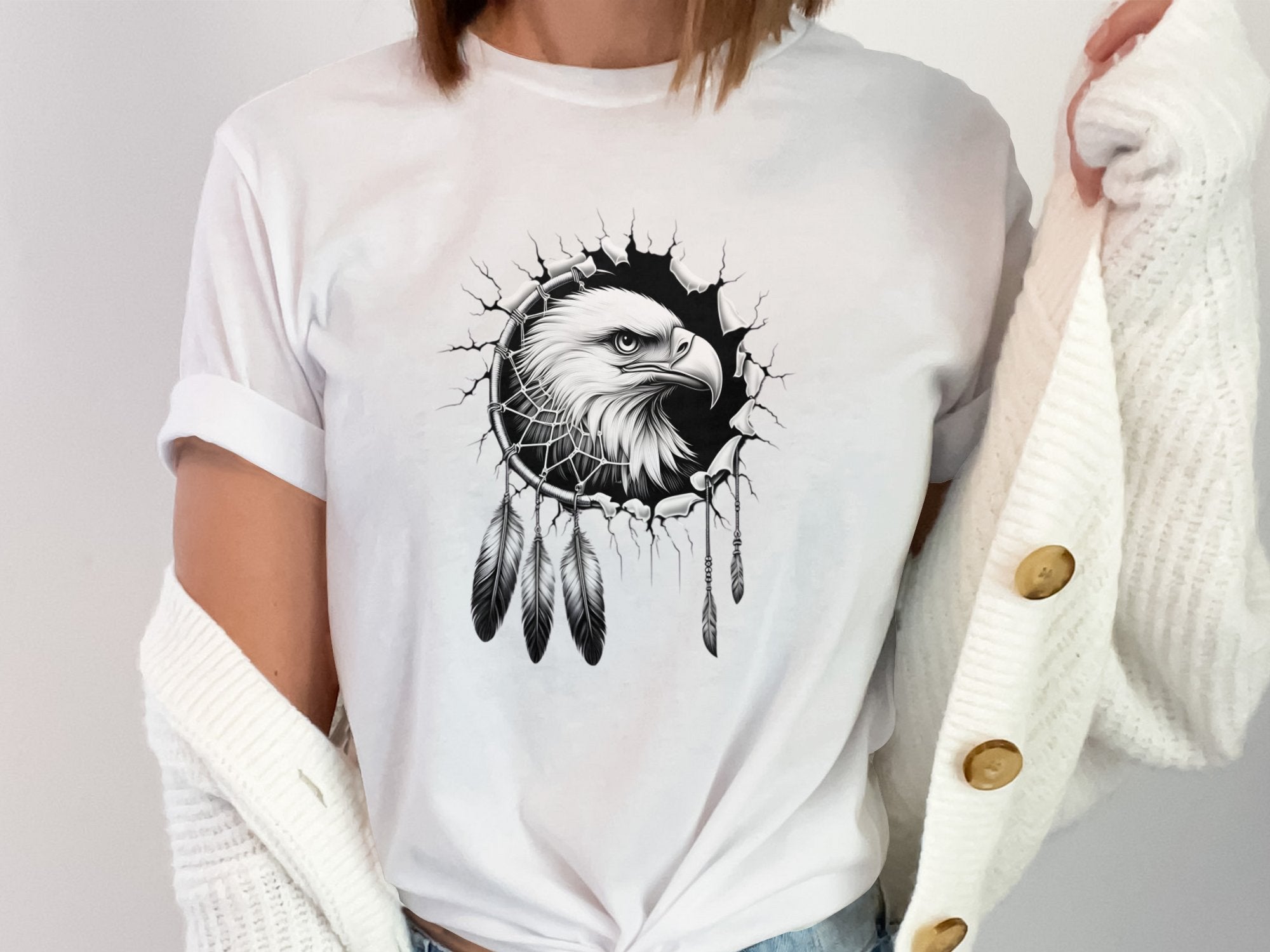 Dreamcatcher Eagle - Coloured Gildan T-Shirt Realistic Native American Talisman Unisex Mythology Tee Graphic Design