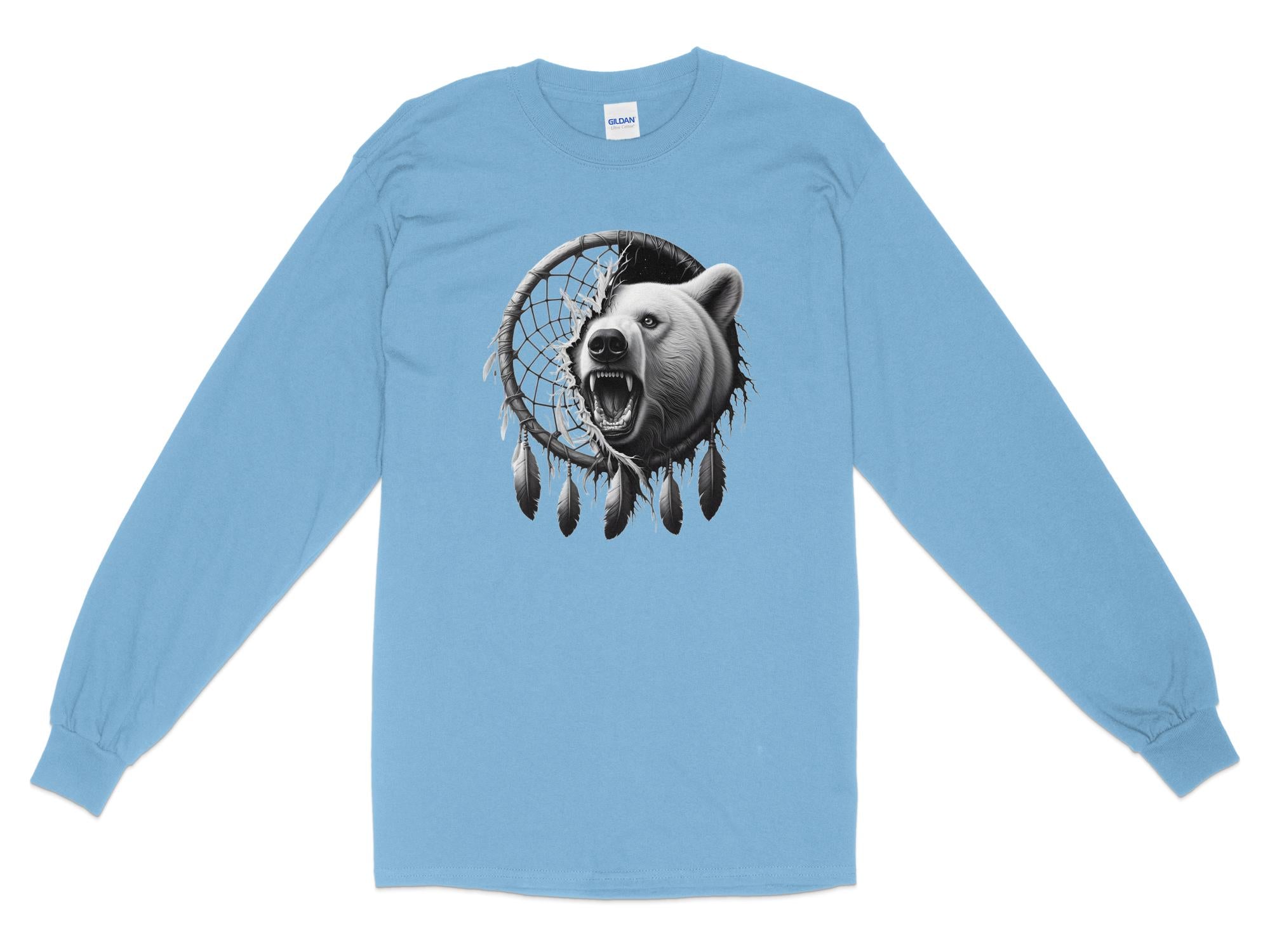 Dreamcatcher Bear - Coloured Gildan Long Sleeve Realistic Native American Talisman Unisex Mythology Tee Graphic Design