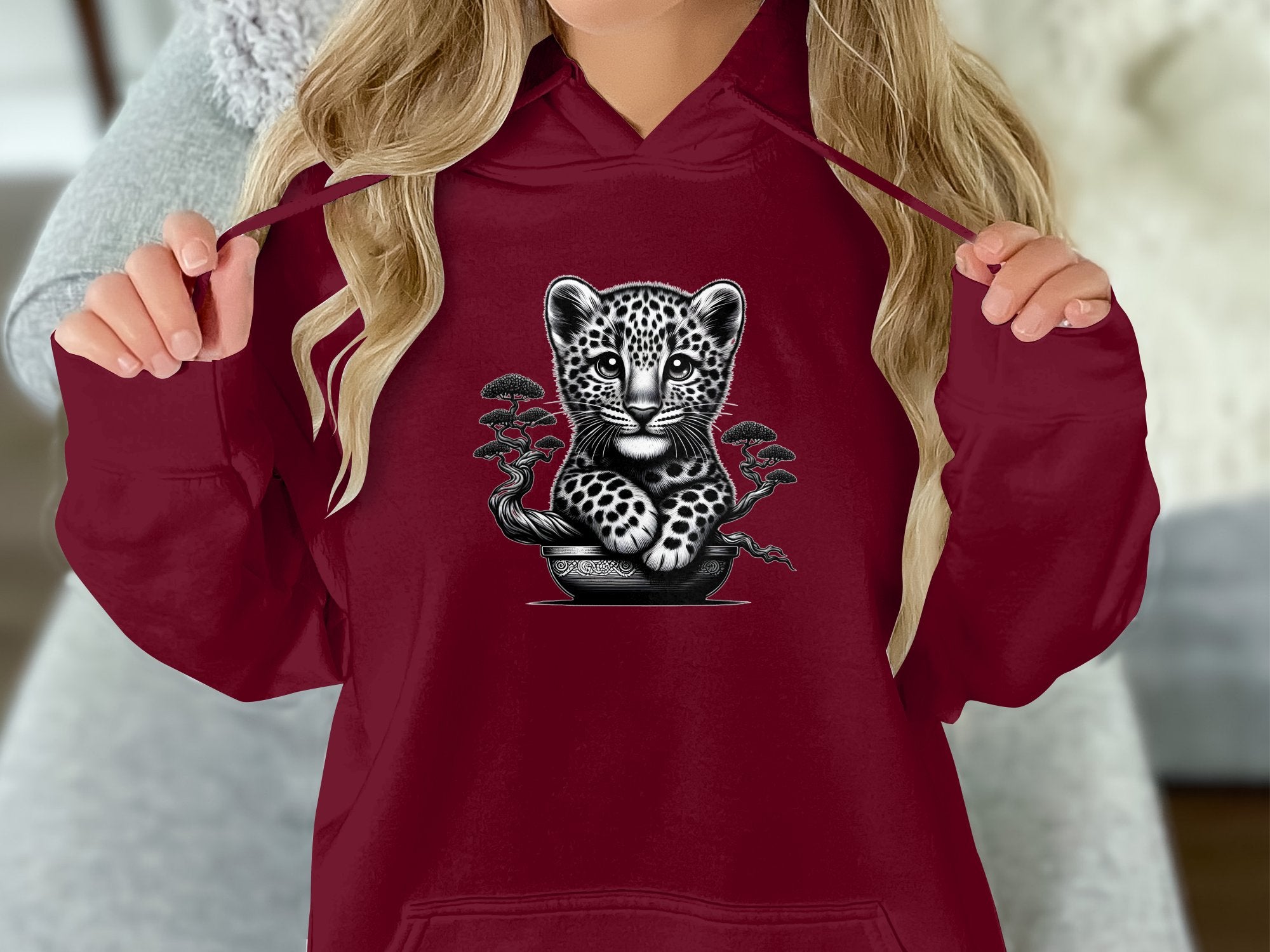 Leopard Bonsai - Coloured Gildan Hoodie Realistic Animal Talisman Unisex Cute Tee Graphic Design