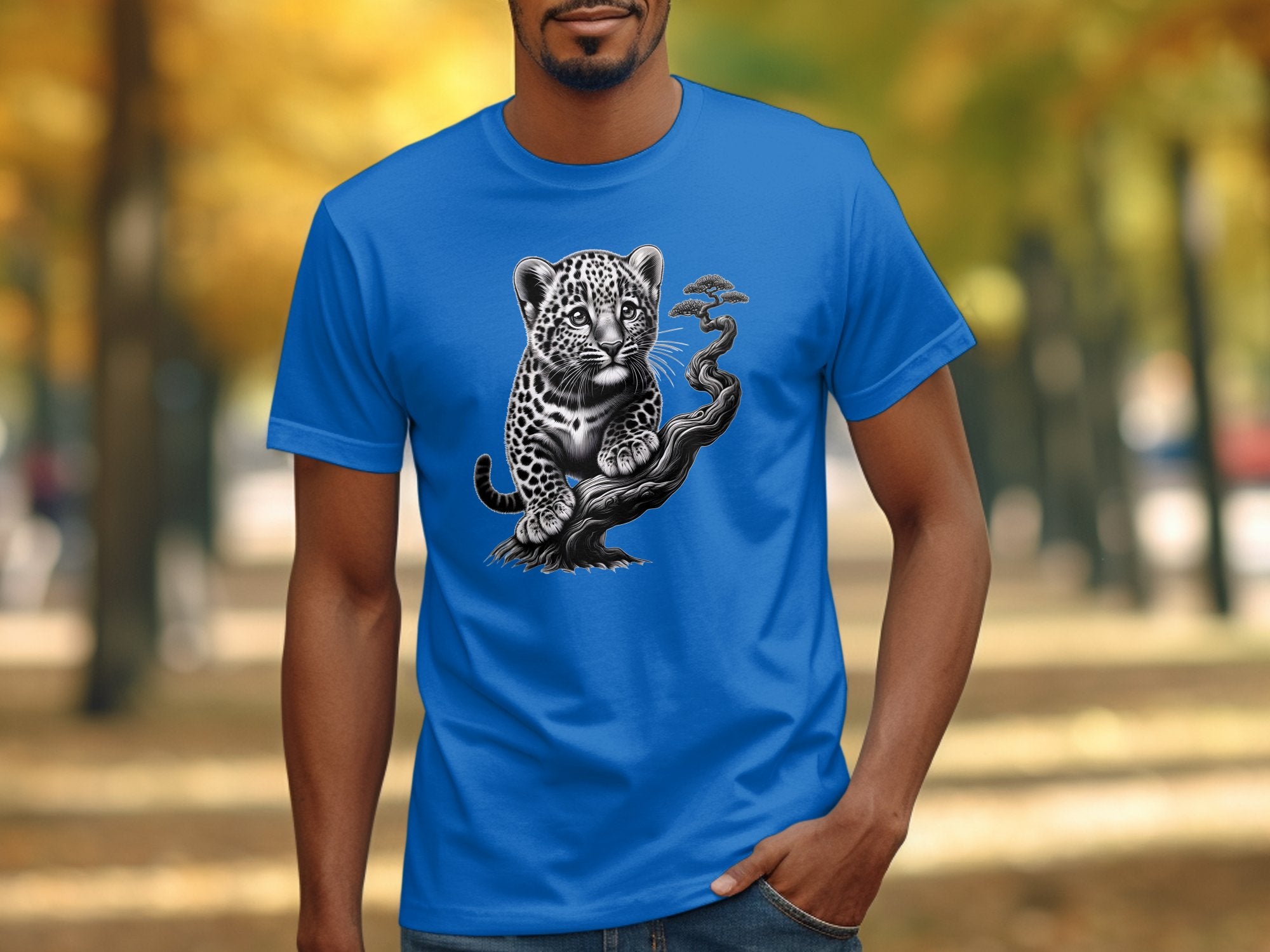 Leopard Bonsai - Coloured Gildan T-Shirt Realistic Animal Talisman Unisex Cute Tee Graphic Design