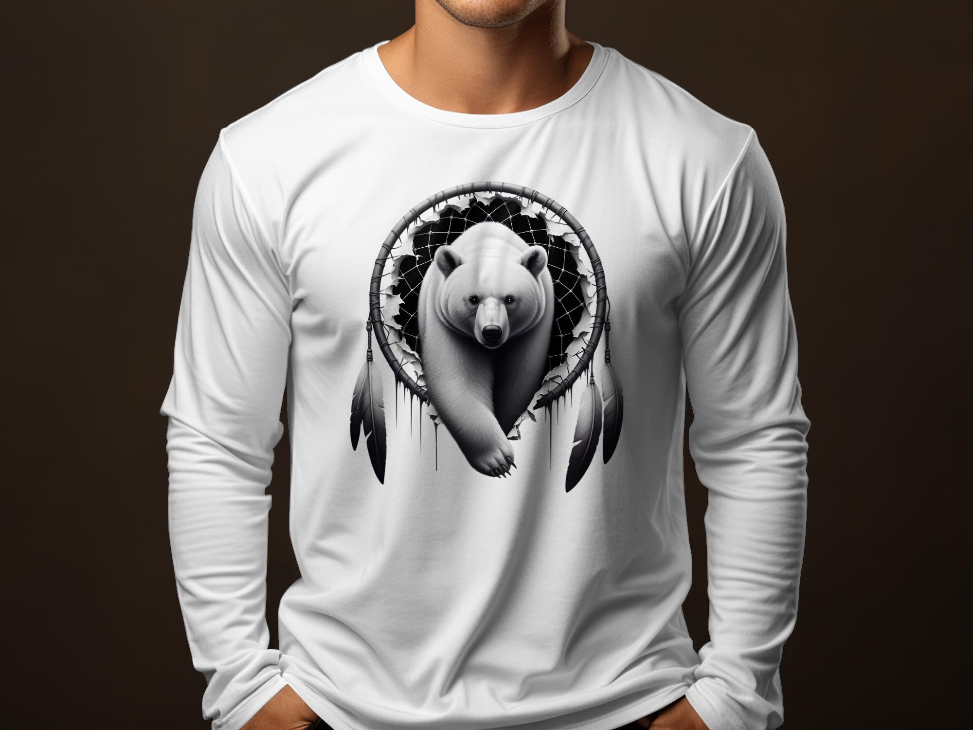 Dreamcatcher Bear - Coloured Gildan Long Sleeve Realistic Native American Talisman Unisex Mythology Tee Graphic Design