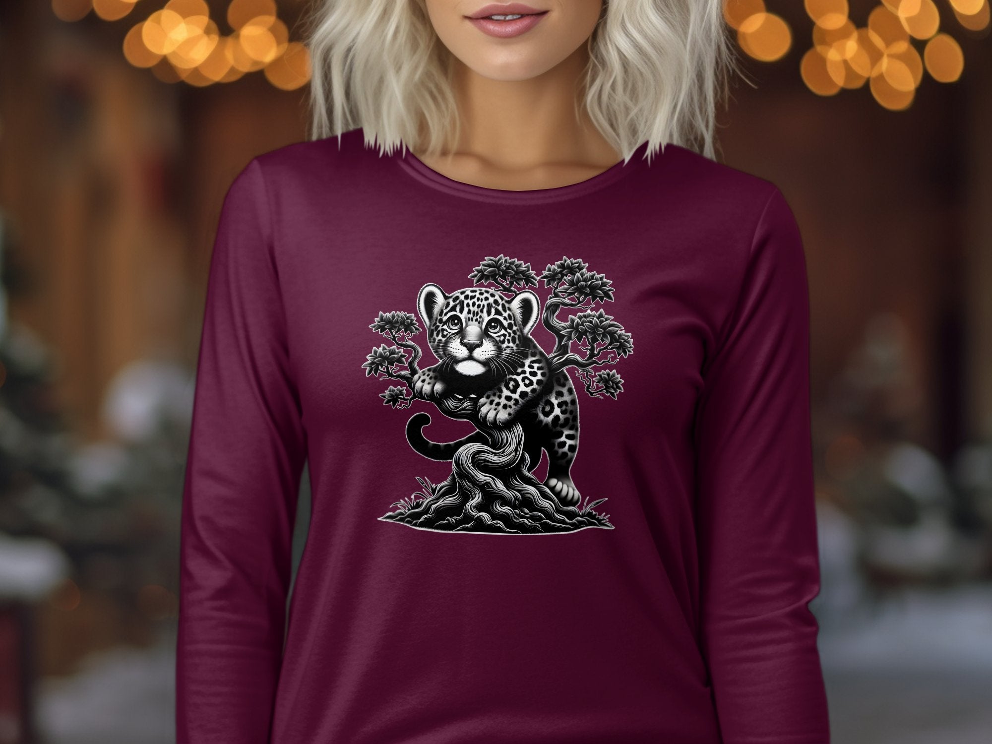 Leopard Bonsai - Coloured Gildan Long Sleeve Realistic Animal Talisman Unisex Cute Tee Graphic Design