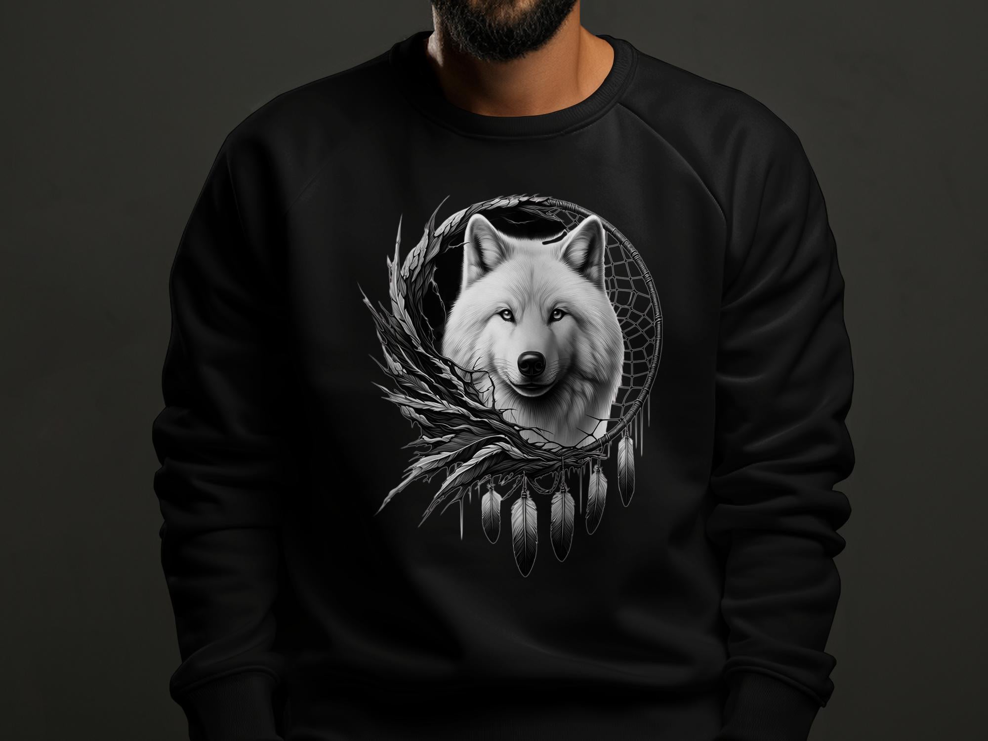 Dreamcatcher Wolf - Coloured Gildan Sweatshirt Realistic Native American Talisman Unisex Mythology Tee Graphic Design