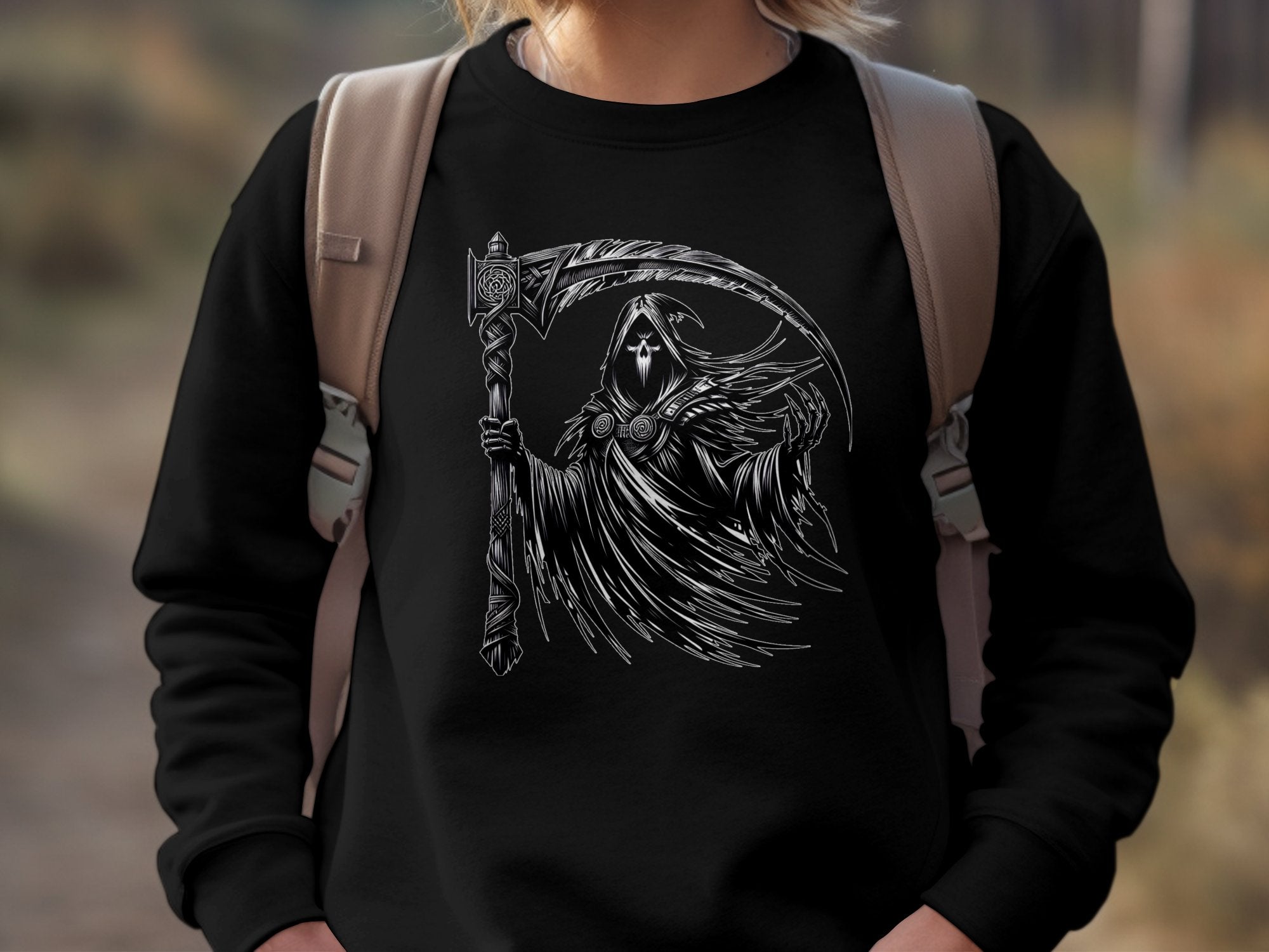 Grim Reaper - Black White Gildan Sweatshirt Commemorative Talisman Unisex Tee Graphic Design