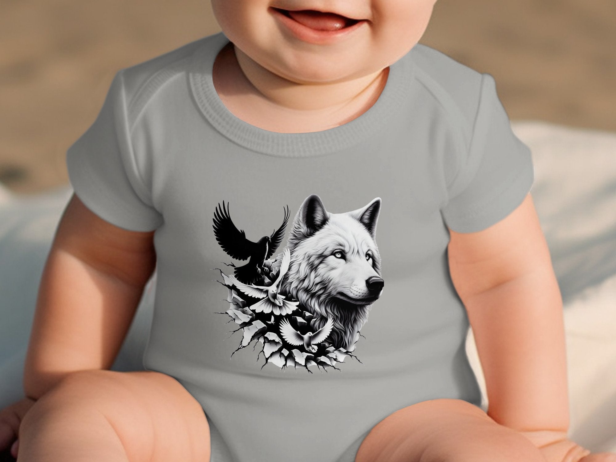 Wolf x Doves - Coloured Toddler Bodysuit Realistic Animal Talisman Unisex Tee Graphic Design