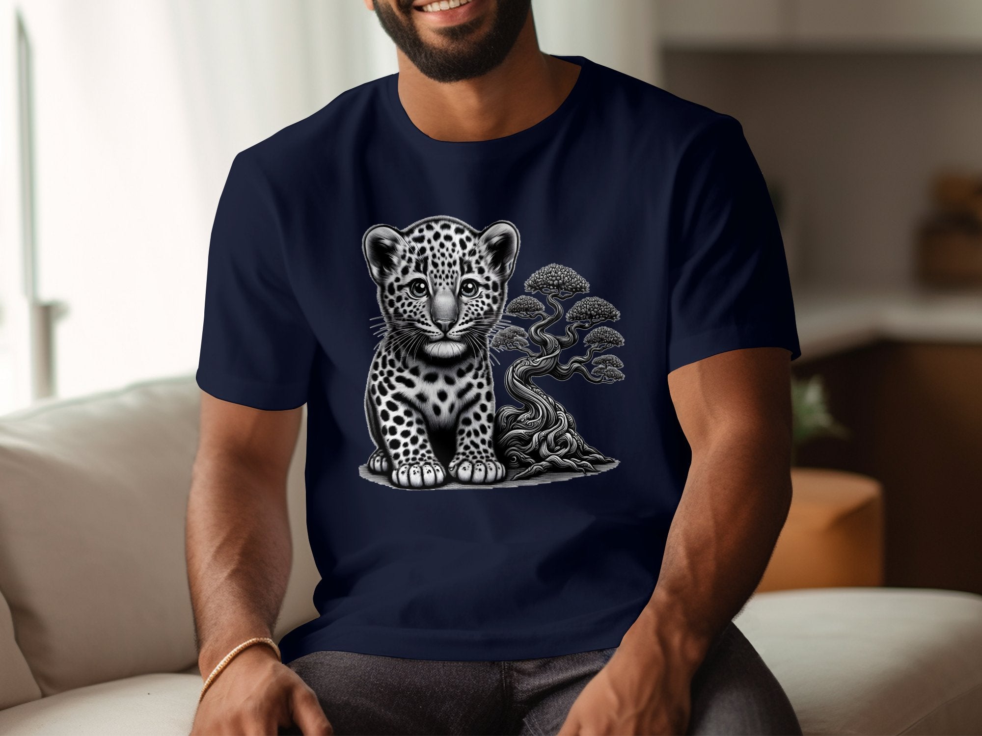 Leopard Bonsai - Coloured Gildan T-Shirt Realistic Animal Talisman Unisex Cute Tee Graphic Design