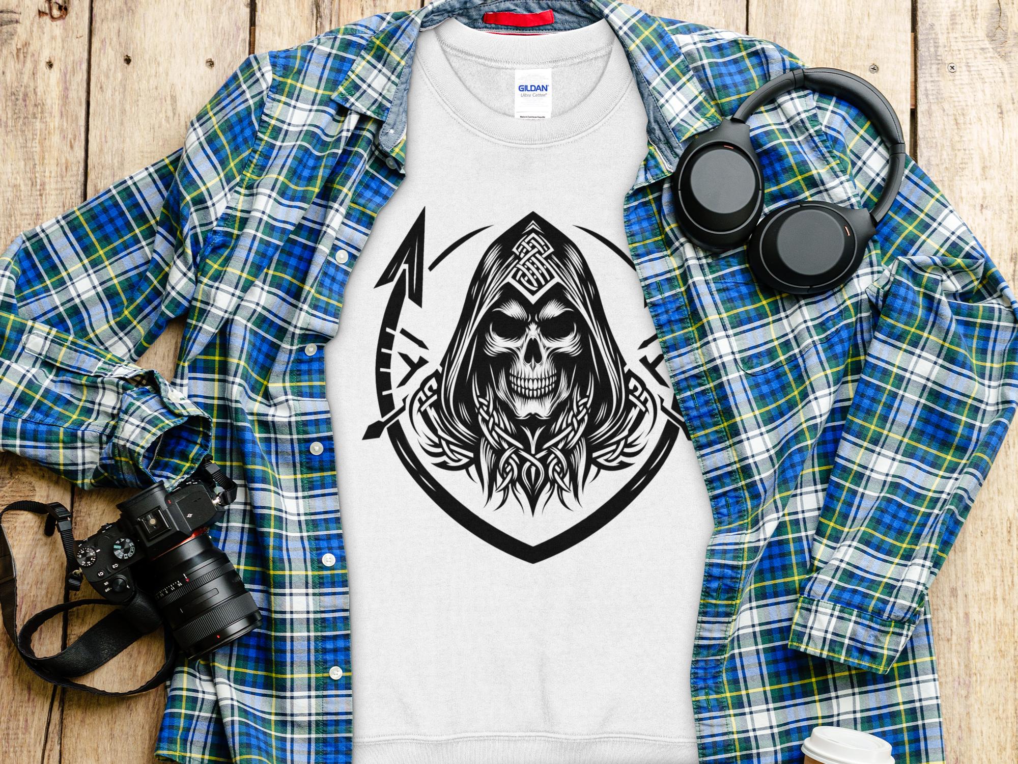 Grim Reaper - Black White Gildan Sweatshirt Commemorative Talisman Unisex Tee Graphic Design