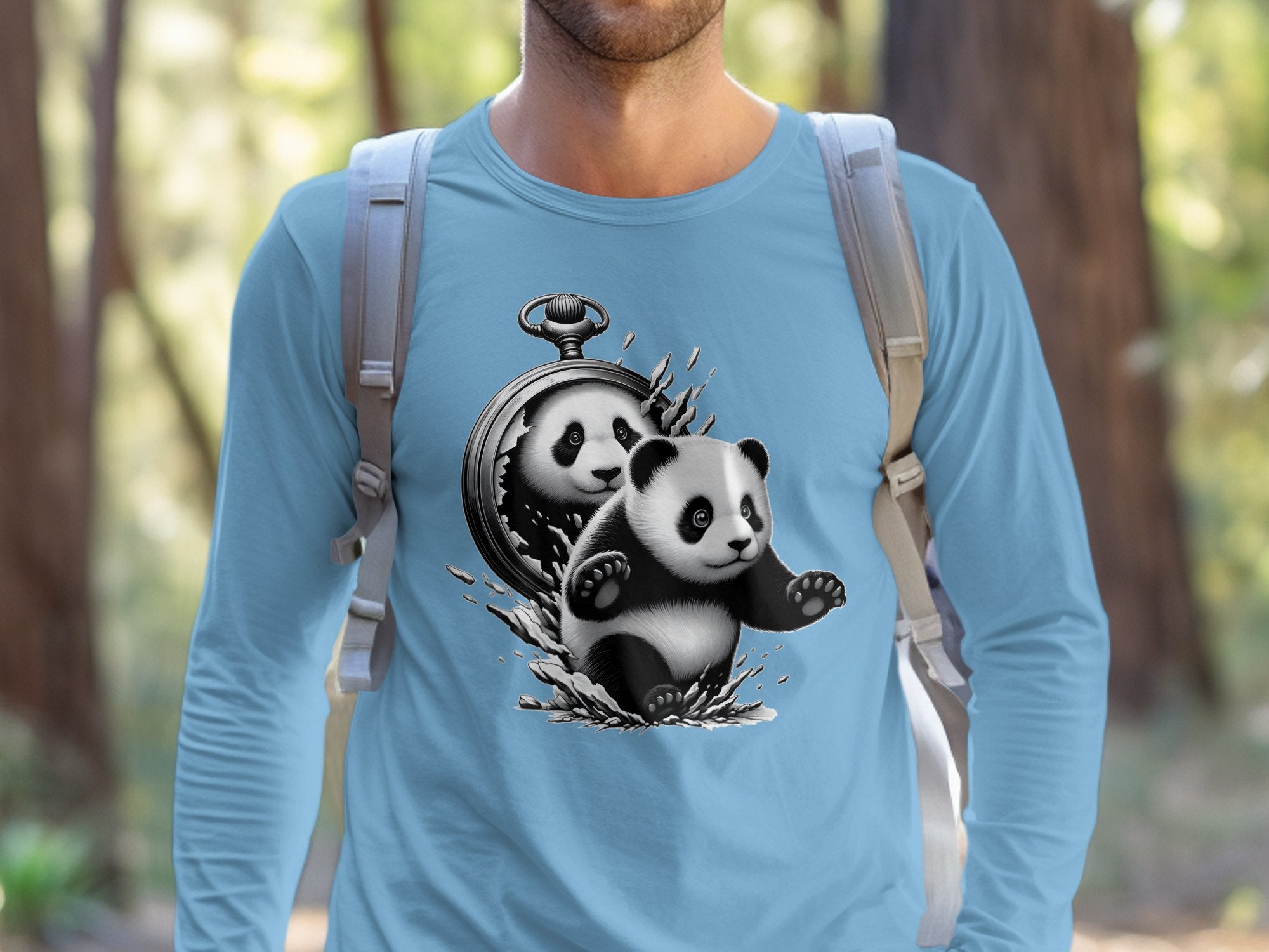 Panda - Coloured Gildan Long Sleeve Realistic Animal Talisman Unisex Cute Tee Graphic Design