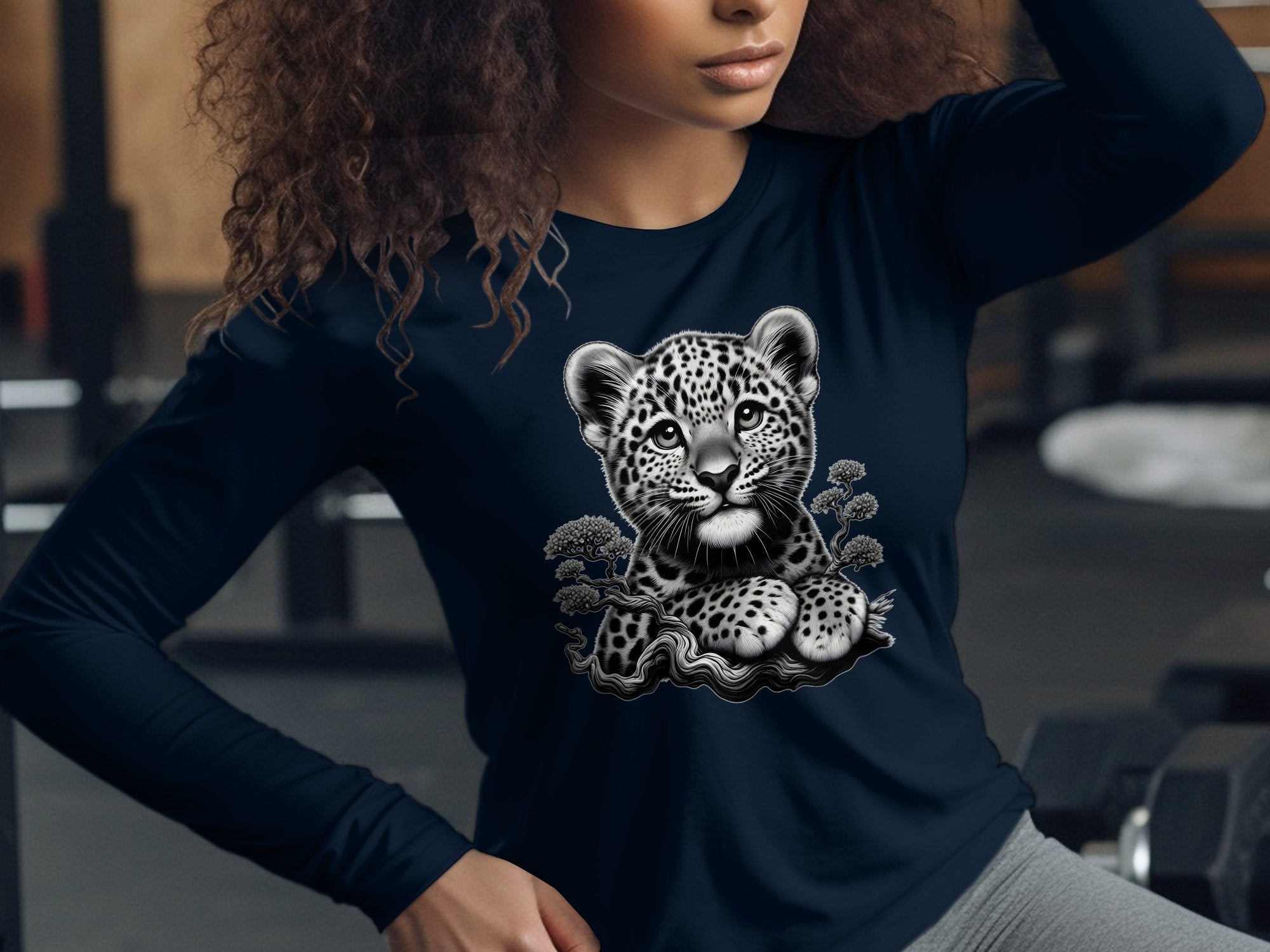 Leopard Bonsai - Coloured Gildan Long Sleeve Realistic Animal Talisman Unisex Cute Tee Graphic Design