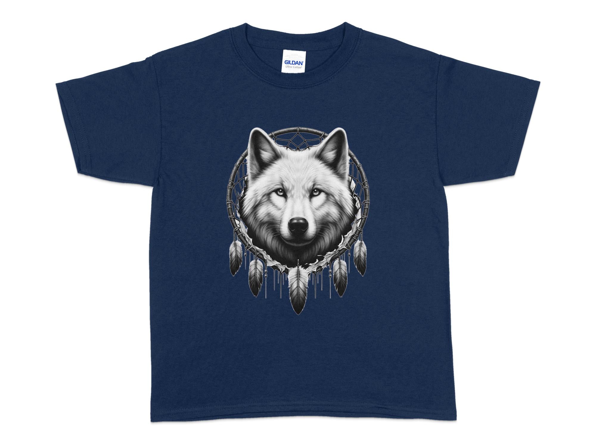 Dreamcatcher Wolf - Coloured Gildan Kids T-Shirt Realistic Native American Talisman Unisex Mythology Tee Graphic Design