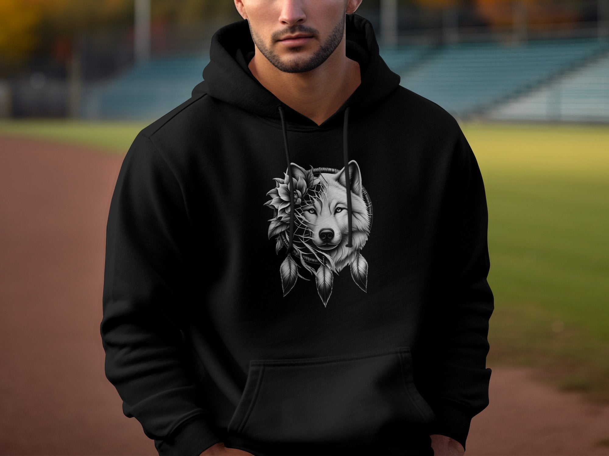 Dreamcatcher Wolf - Coloured Gildan Hoodie Realistic Native American Talisman Unisex Mythology Tee Graphic Design