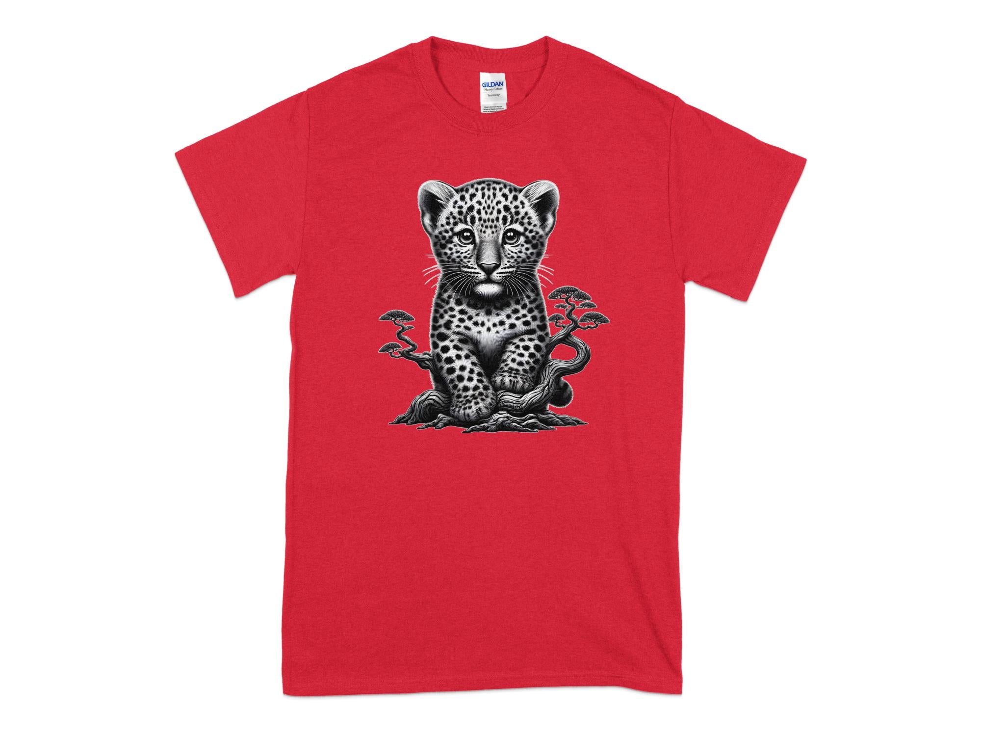 Leopard Bonsai - Coloured Gildan T-Shirt Realistic Animal Talisman Unisex Cute Tee Graphic Design