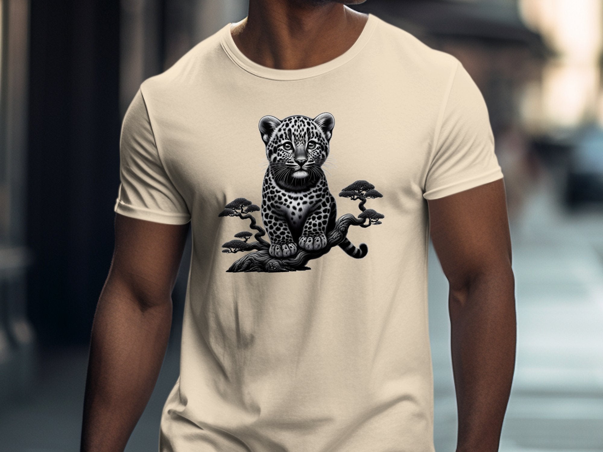 Leopard Bonsai - Coloured Gildan T-Shirt Realistic Animal Talisman Unisex Cute Tee Graphic Design