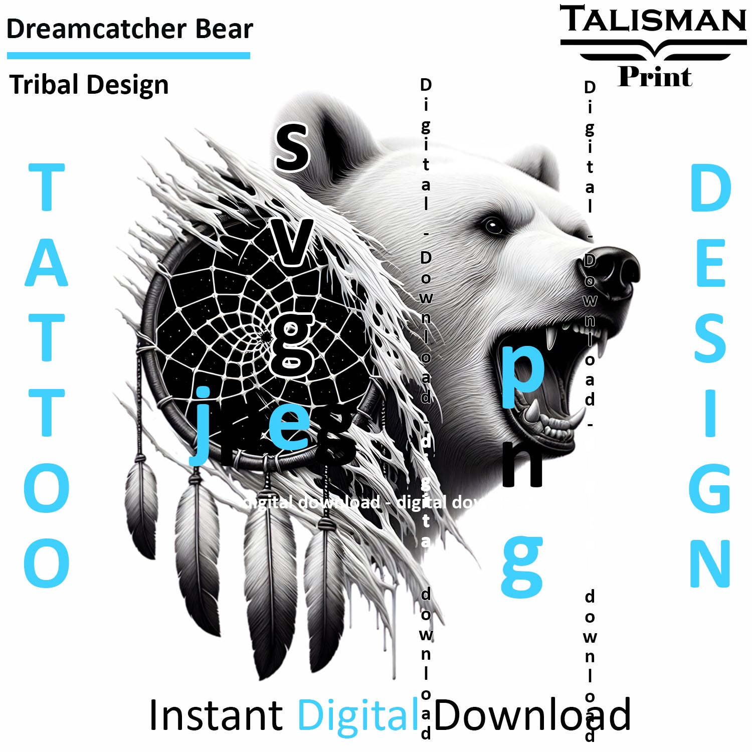 Dreamcatcher Bear - Digital Art | PNG, JPEG & SVG | Instant Download for Apparel, Décor and Wall Art