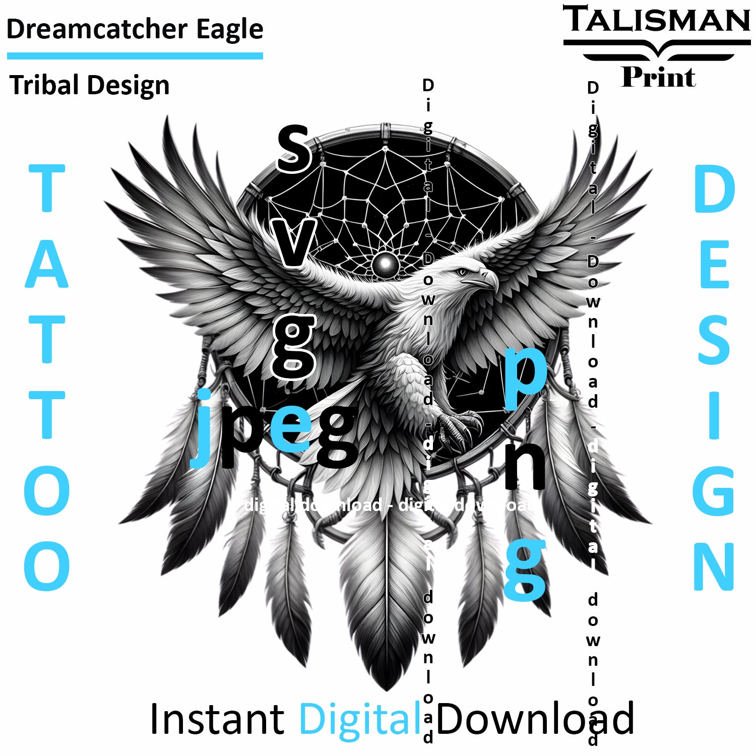 Dreamcatcher Eagle - Digital Art | PNG, JPEG & SVG | Instant Download for Apparel, Décor and Wall Art