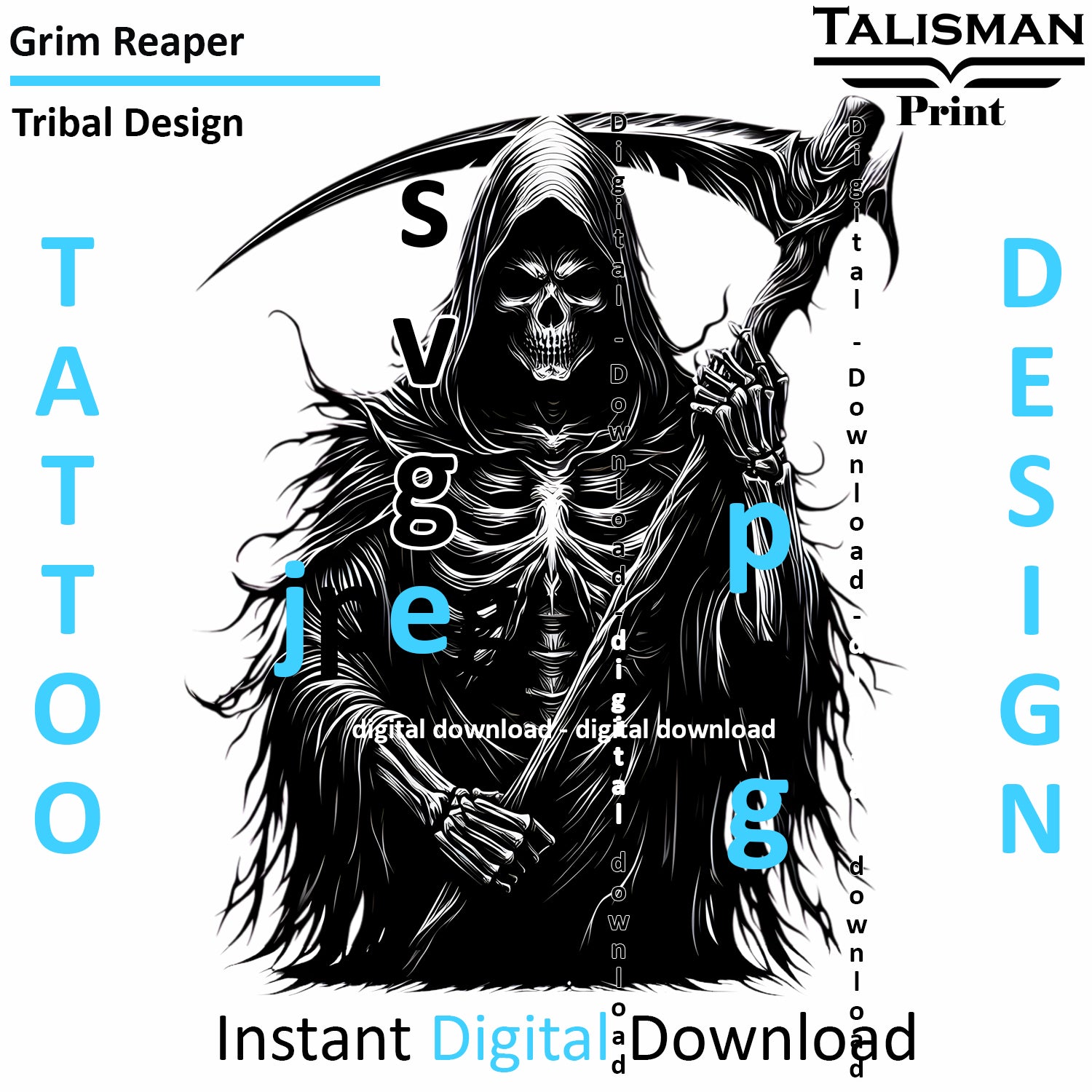 Grim Reaper - Digital Art | PNG, JPEG & SVG | Instant Download for Apparel, Décor and Wall Art