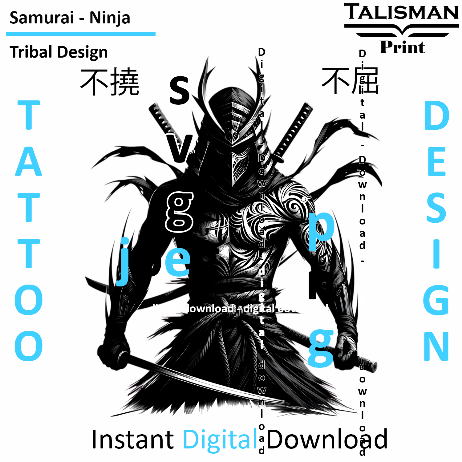 Samurai Ninja - Digital Art | PNG, JPEG & SVG | Instant Download for Apparel, Décor and Wall Art