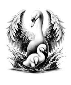 Swan and Cygnet - Digital Art | PNG, JPEG & SVG | Instant Download for Apparel, Décor and Wall Art